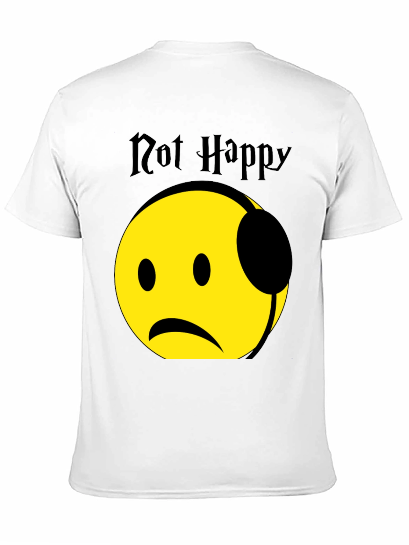 Black Not Happy Emoji Graphic T-Shirt - Trendy Casual Wear view 11