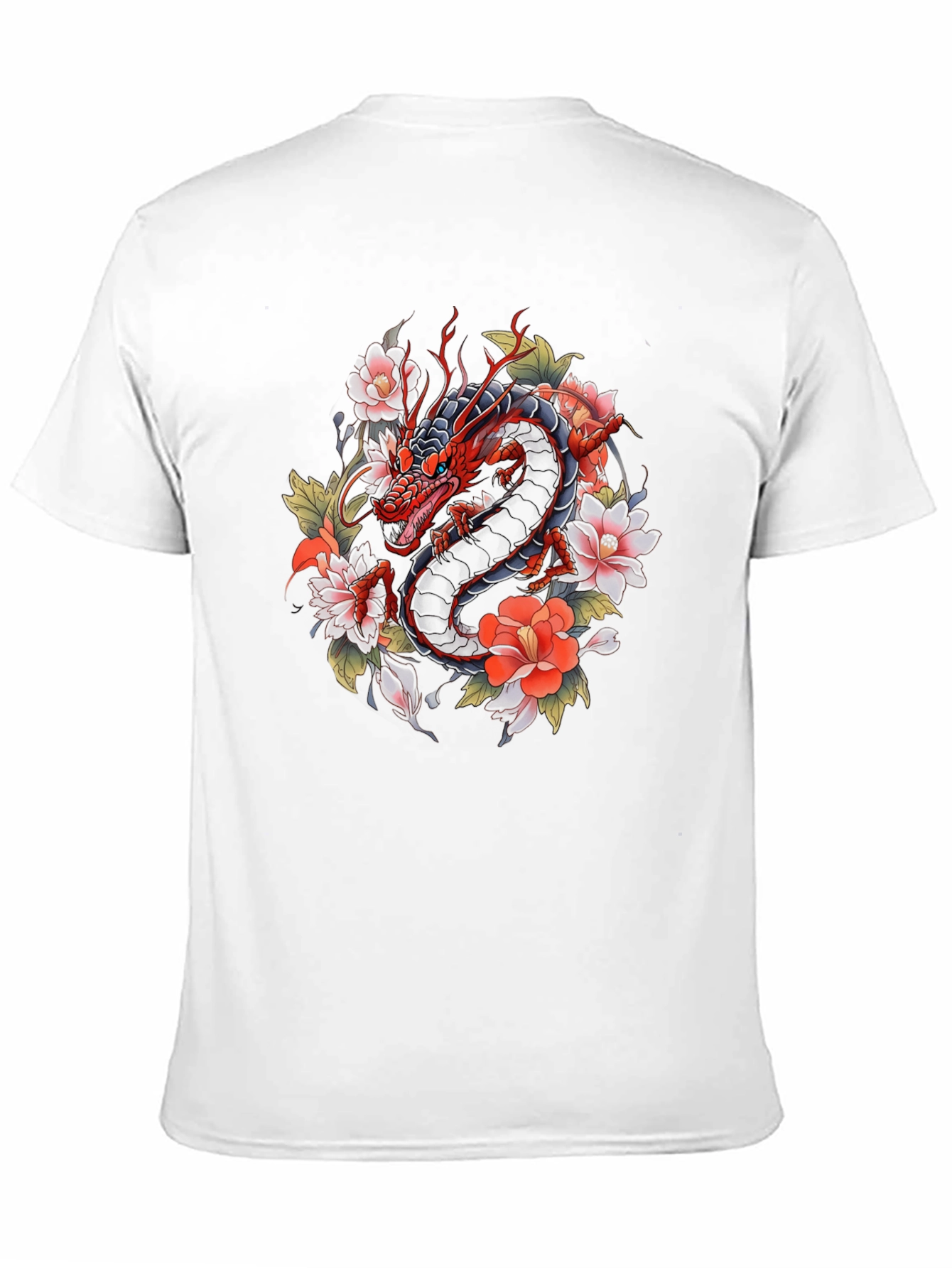 Black Dragon and Floral Graphic Tee - Black Cotton Blend view 11