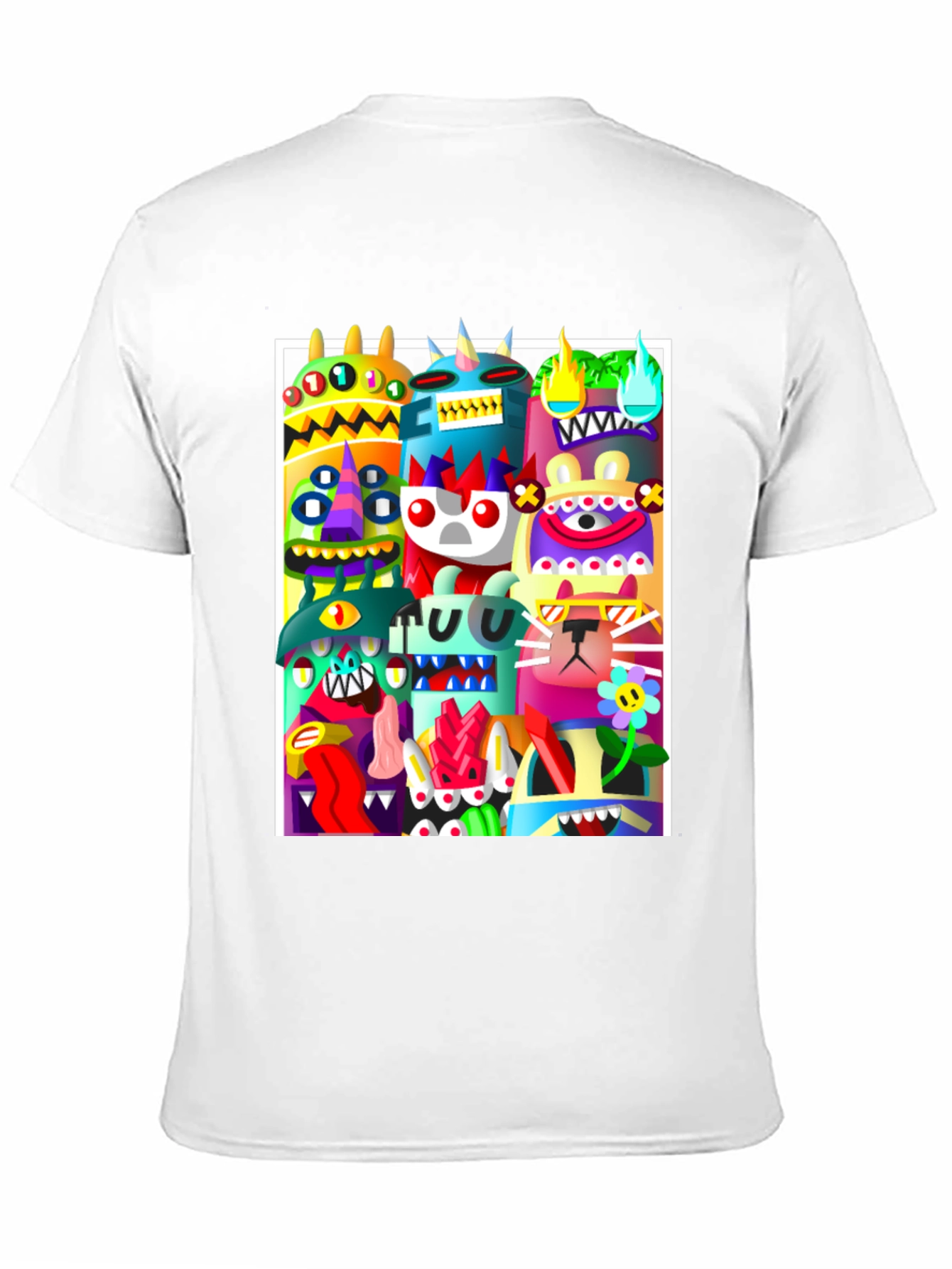 Black Colorful Cartoon Monster Graphic Print Black T-Shirt view 11
