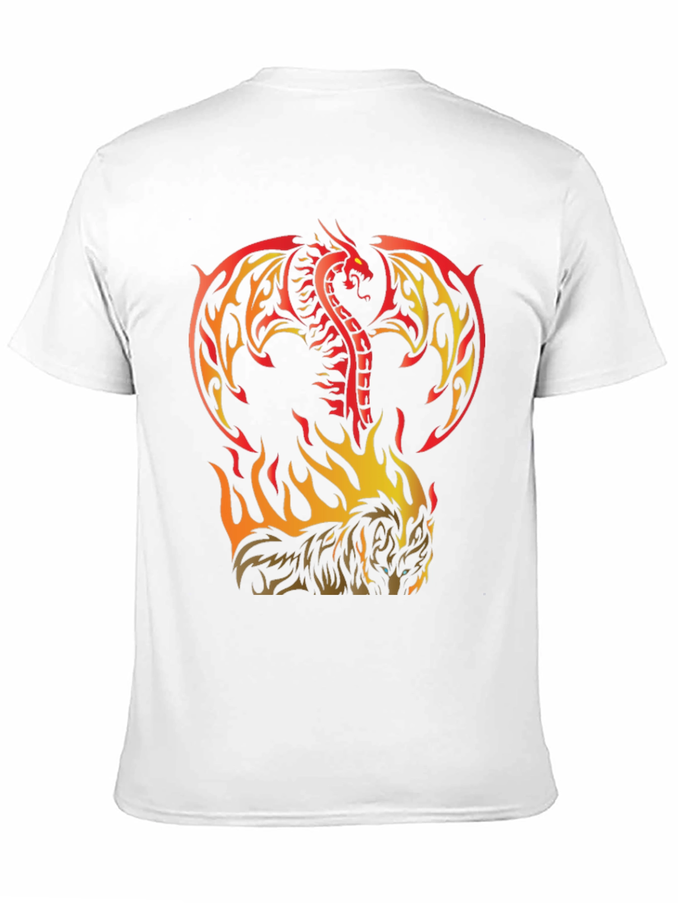 Black Fiery Dragon & Wolf Graphic Black T-Shirt view 11