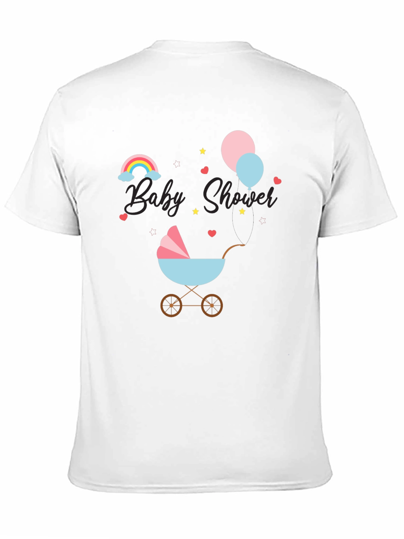 Black Baby Shower T-Shirt with Rainbow & Stroller Design view 11