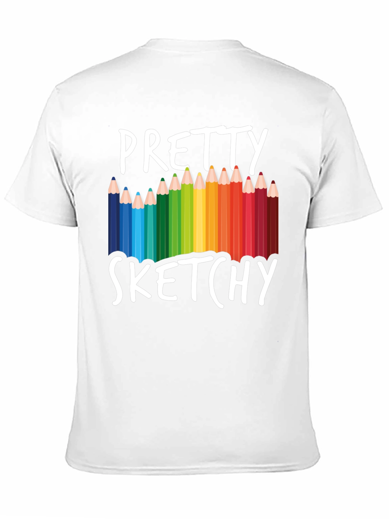 Black Pretty Sketchy T-Shirt, Colorful Pencil Design Tee view 11