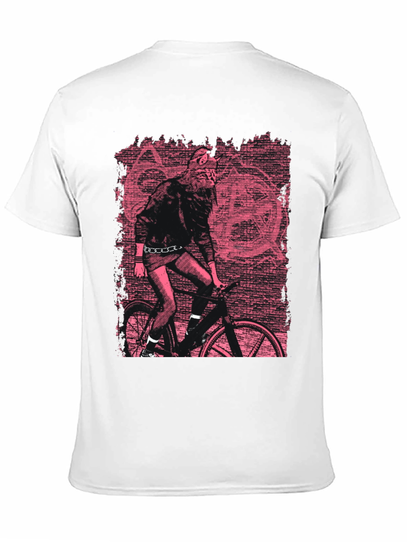 Black Edgy Graphic Tee - Werewolf Biker in Pink view 11
