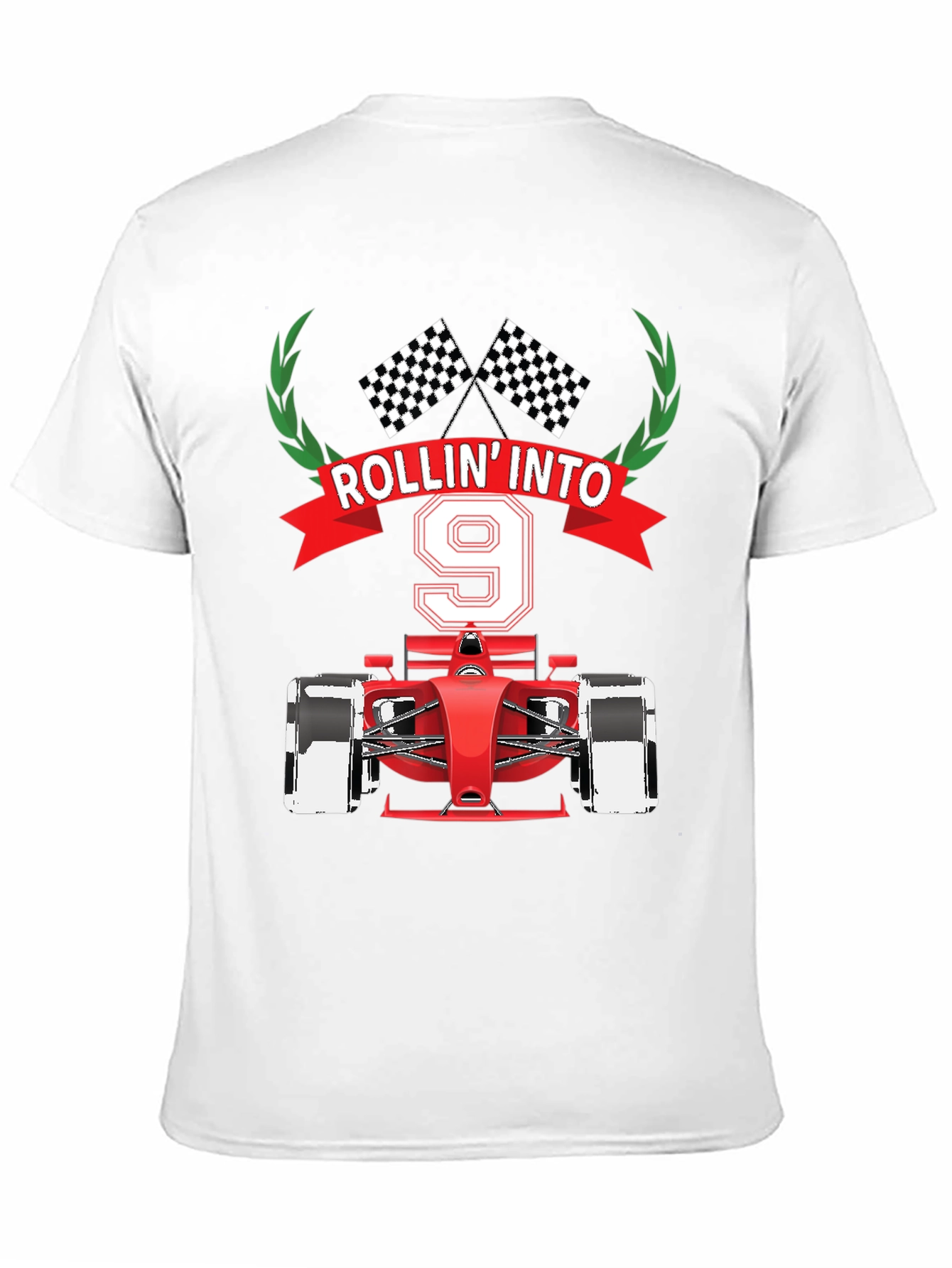 Black Rollin' Into 9 T-Shirt, Race Car Birthday Tee view 11