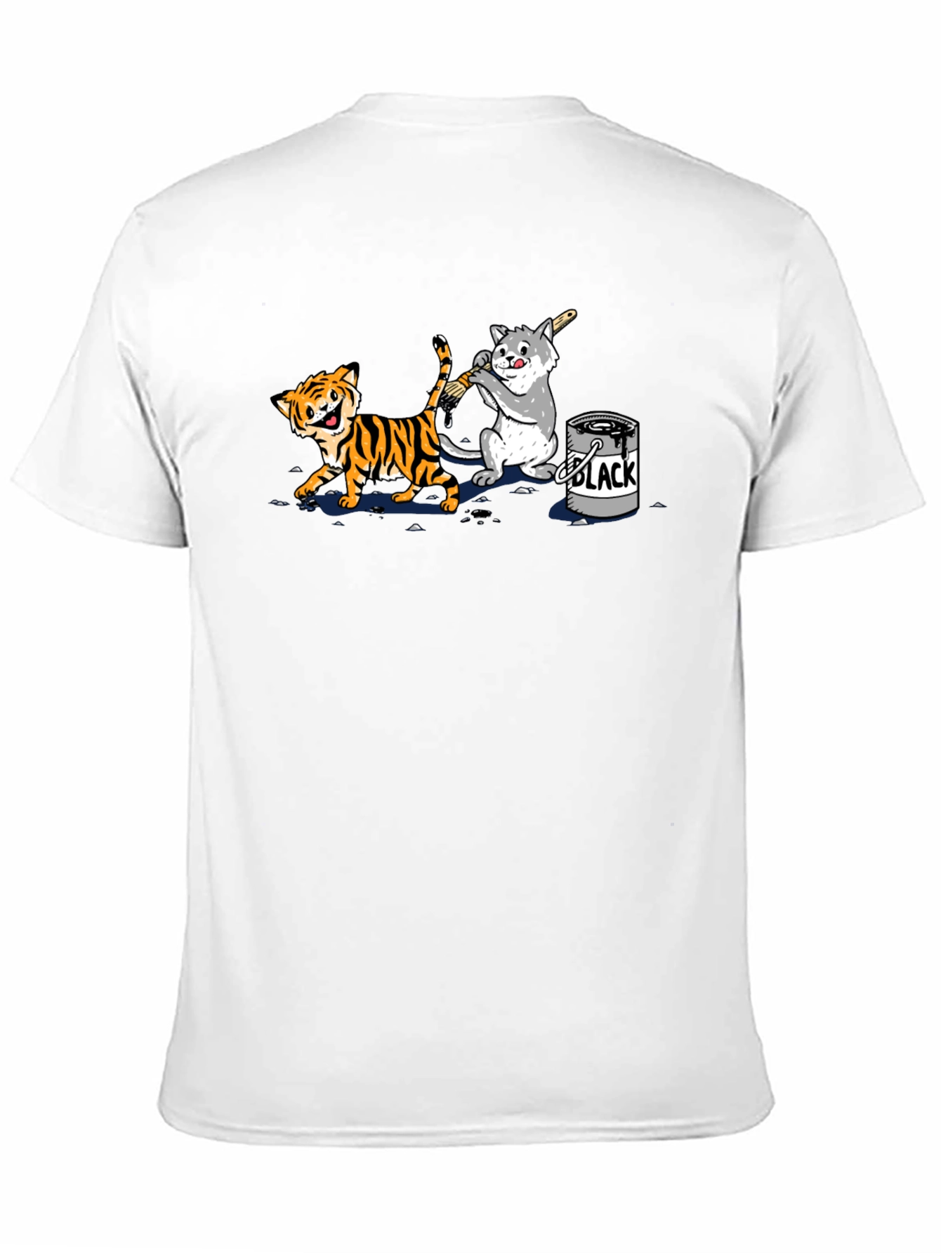 Black Funny Cartoon Cat and Tiger Black T-Shirt view 11