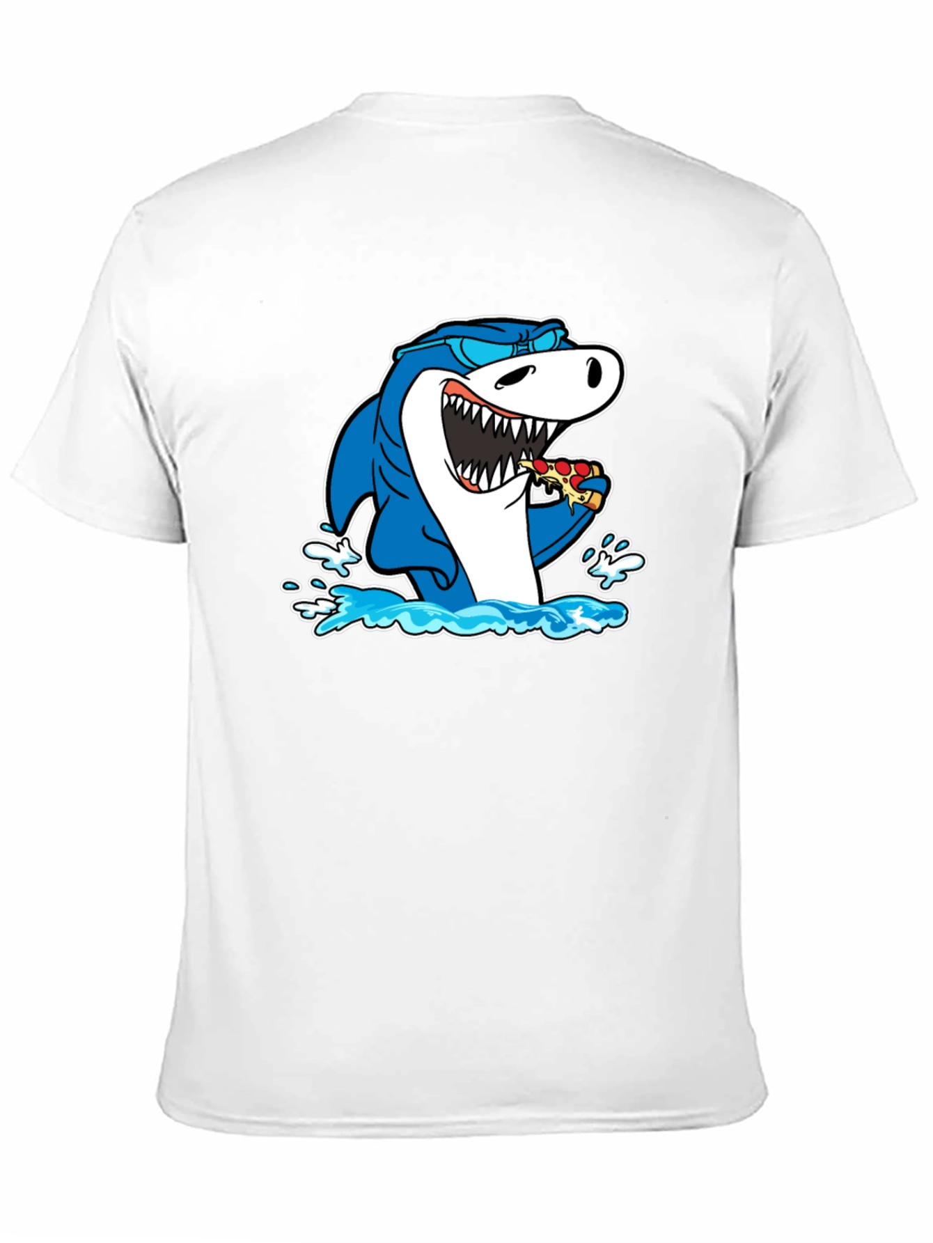 Black Shark Eating Pizza T-Shirt - Black Cotton Graphic Tee view 11