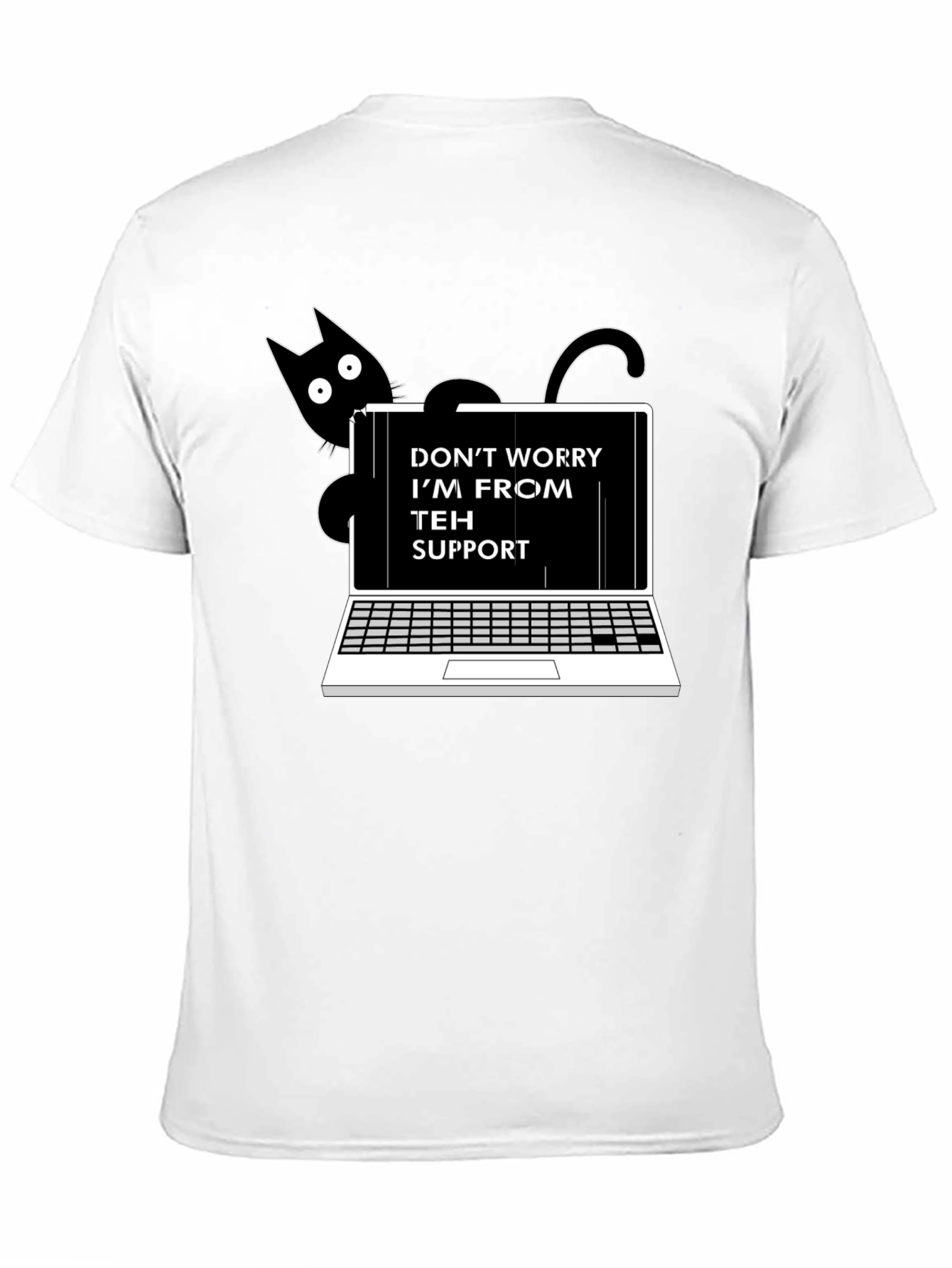 Black Funny "Teh Support" Cat Laptop Graphic Tee view 11