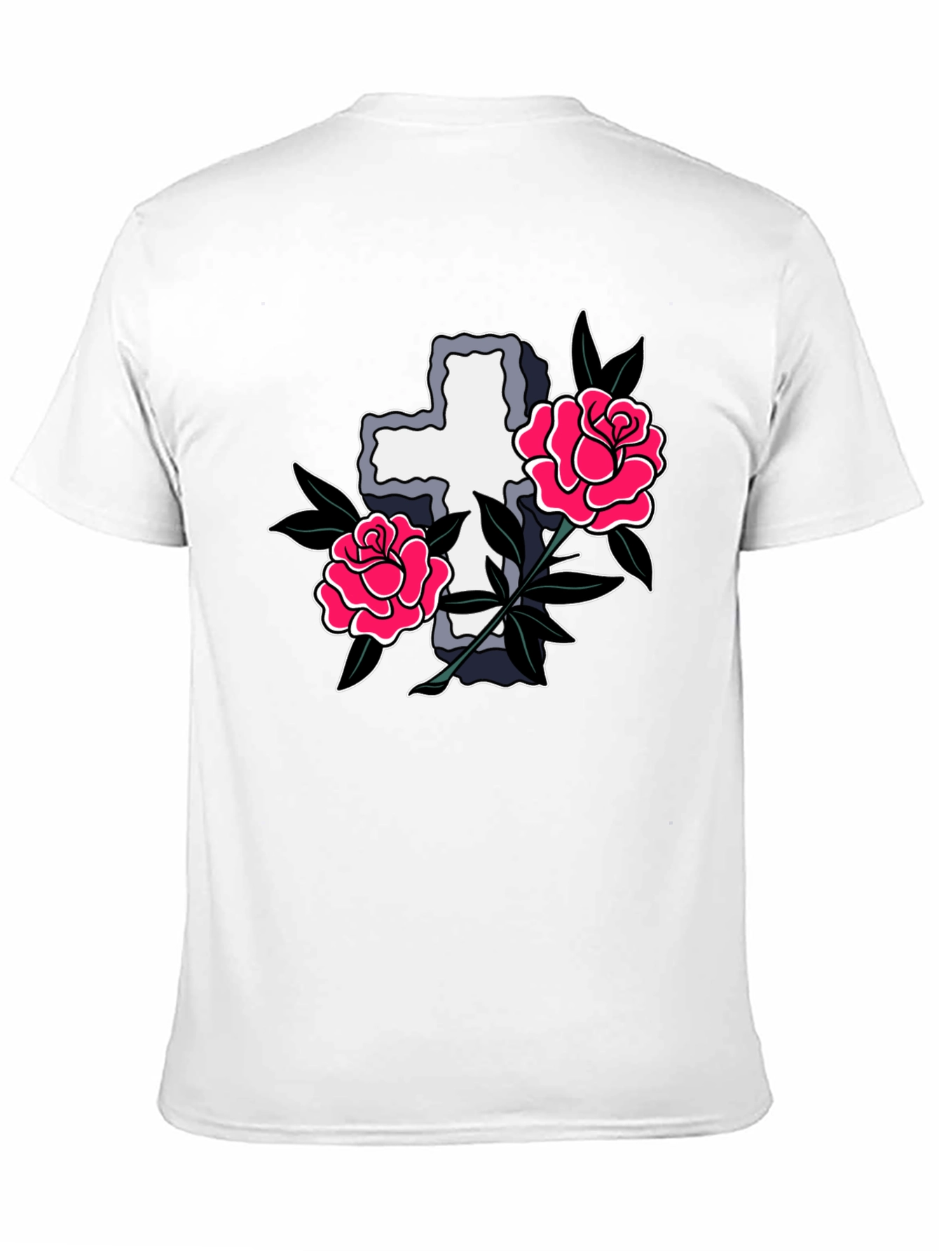 Black Cross & Roses Graphic T-Shirt - Classic Tattoo Style view 11