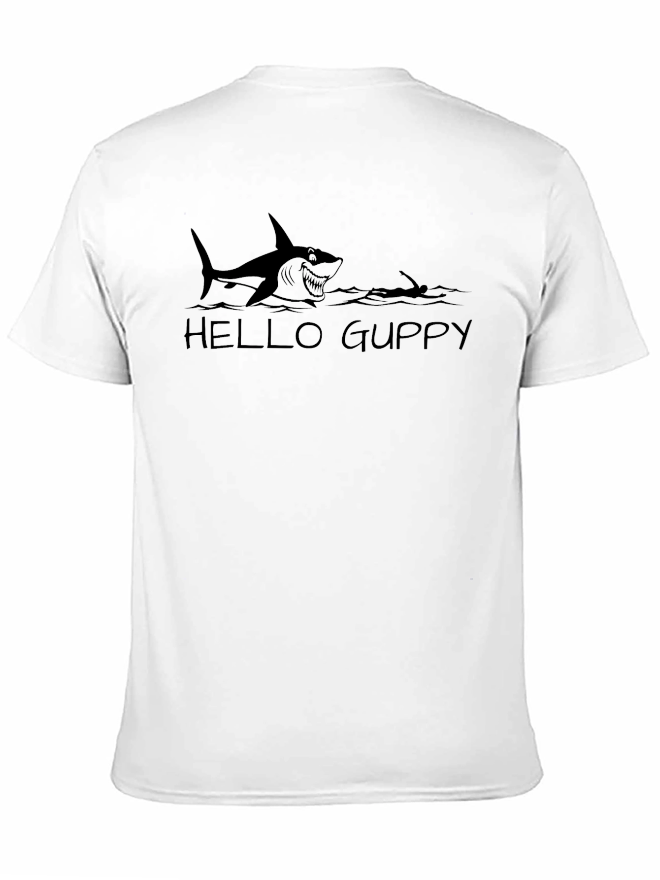 Black Hello Guppy Shark Tee - Mens Funny Ocean Graphic T-Shirt view 11