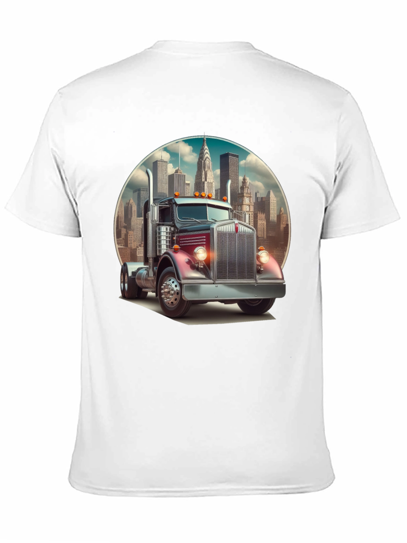 Black Trucker Tee: Vintage Big Rig & Cityscape view 11
