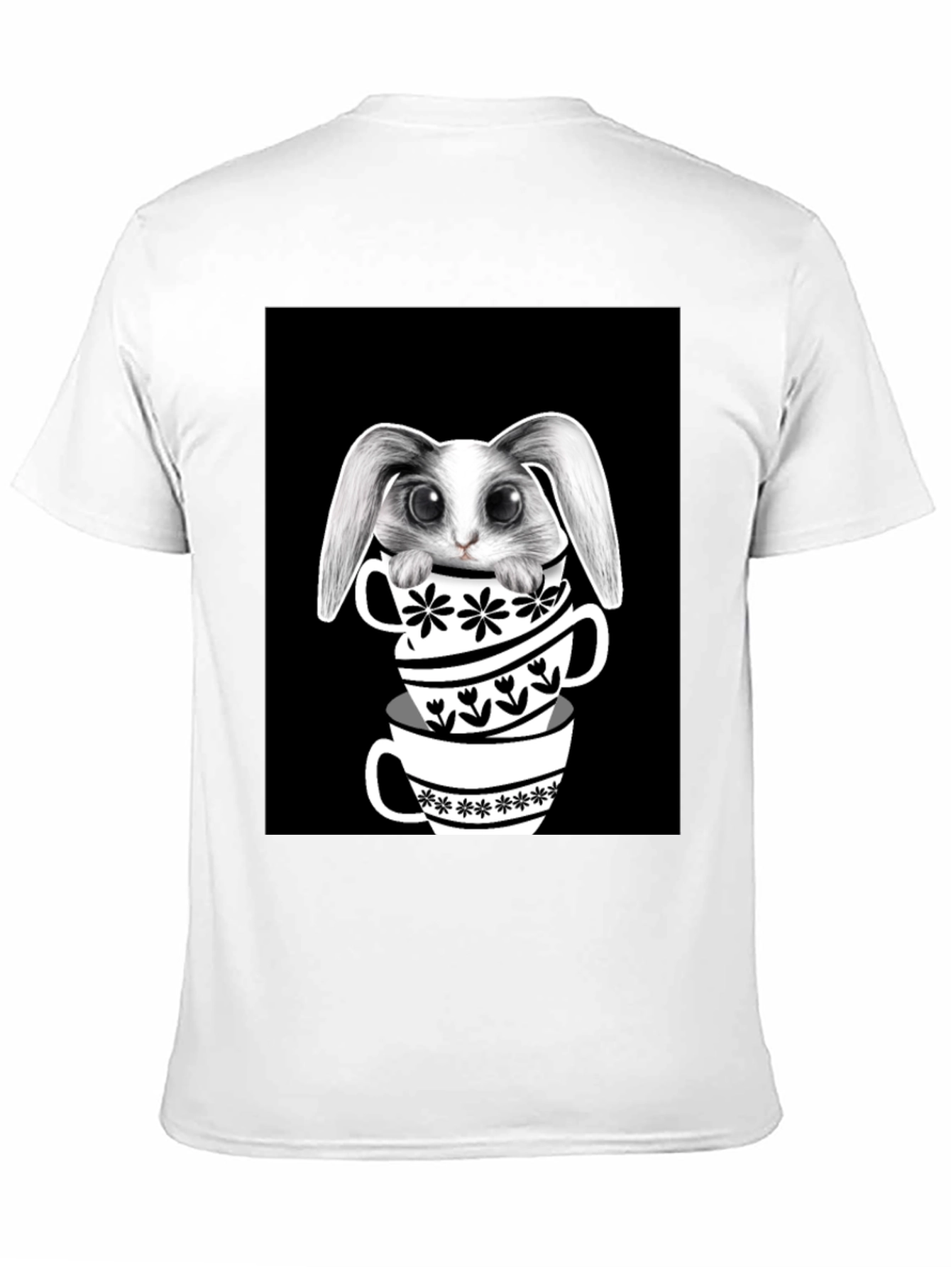 Black Rabbit in Teacups Graphic T-Shirt view 11
