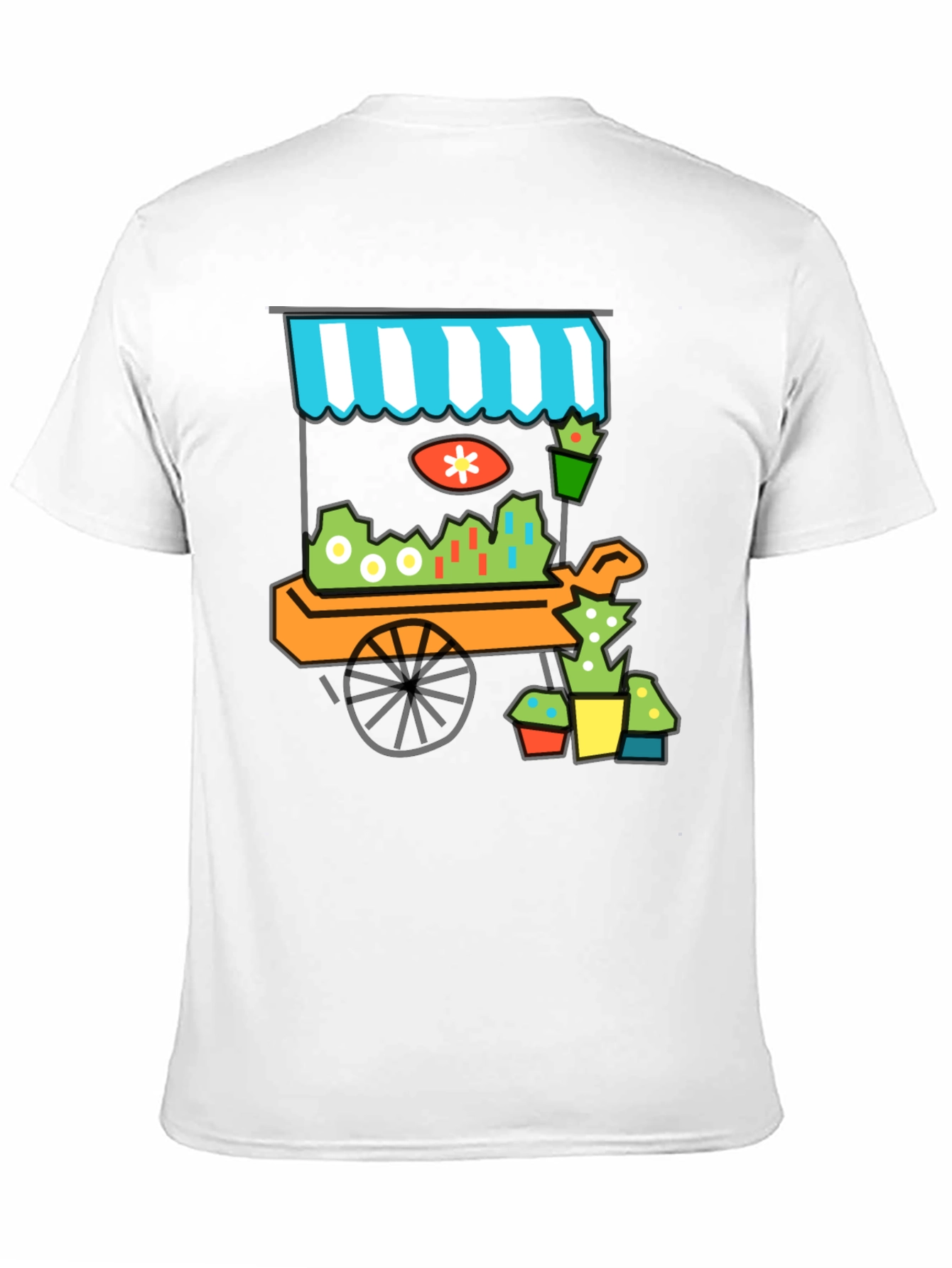 Black Whimsical Market Cart T-Shirt - Black Cotton Tee view 11