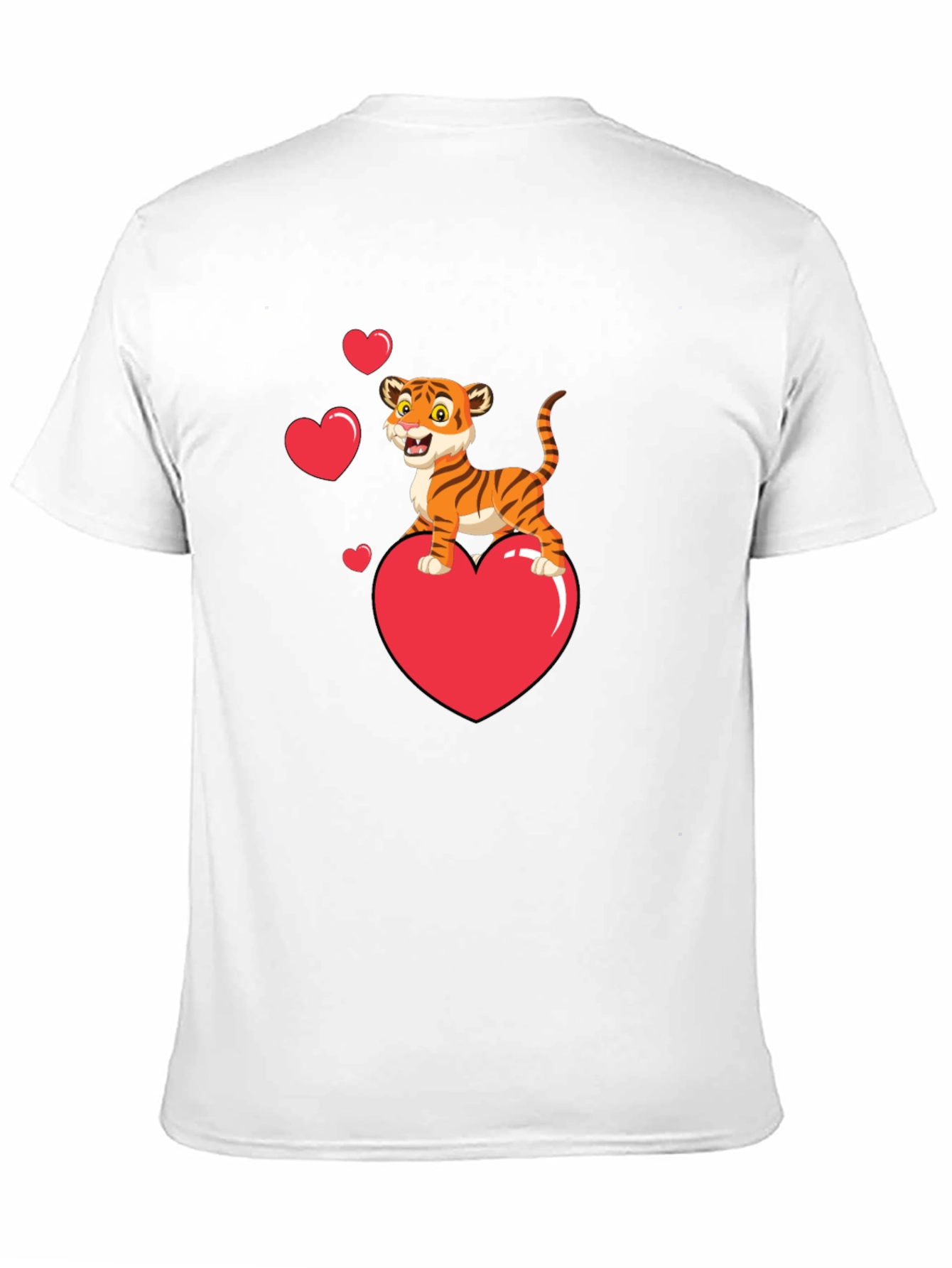Black Cute Tiger on Heart Valentine's Black T-Shirt view 11