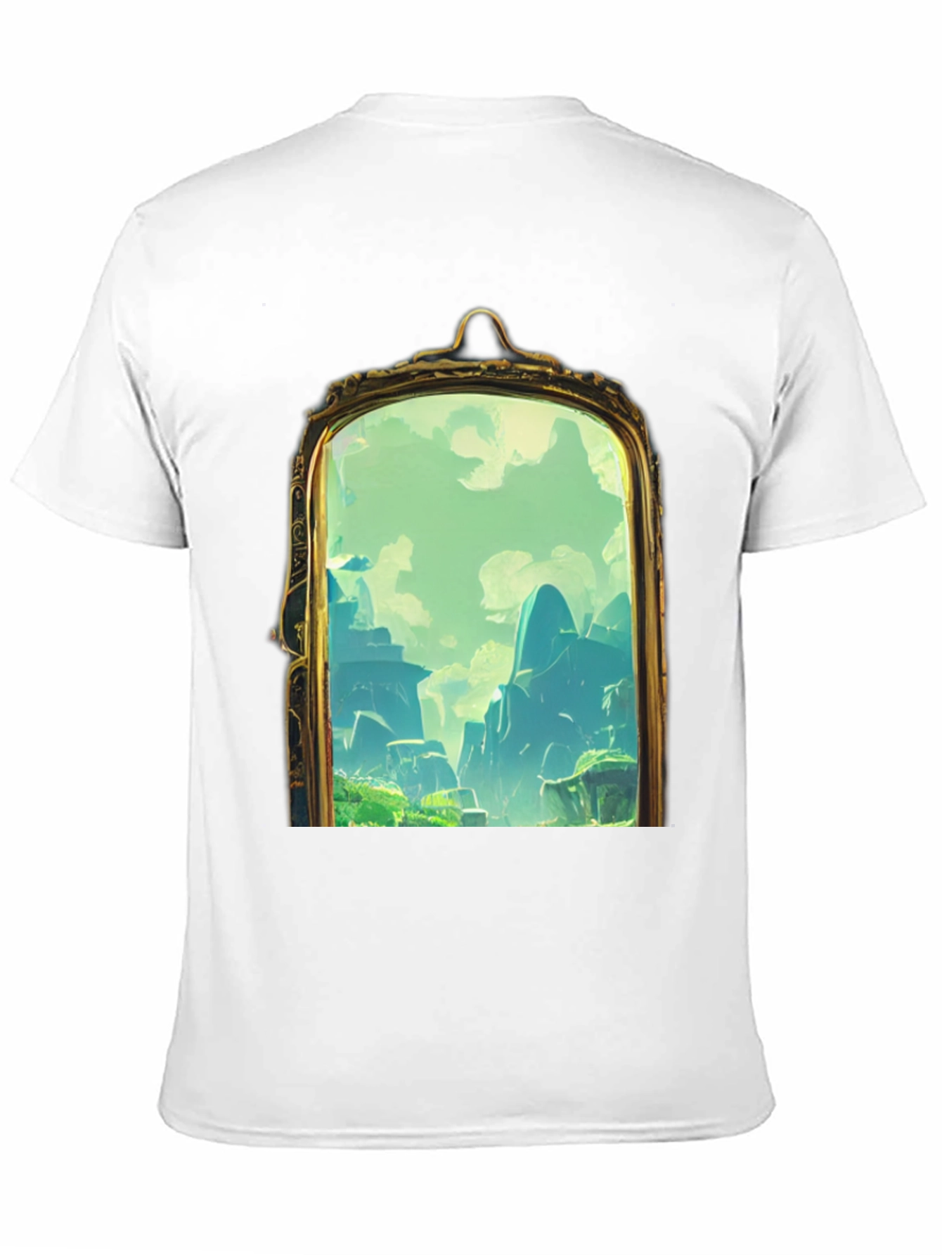 Black Black T-Shirt with Framed Landscape Design view 11