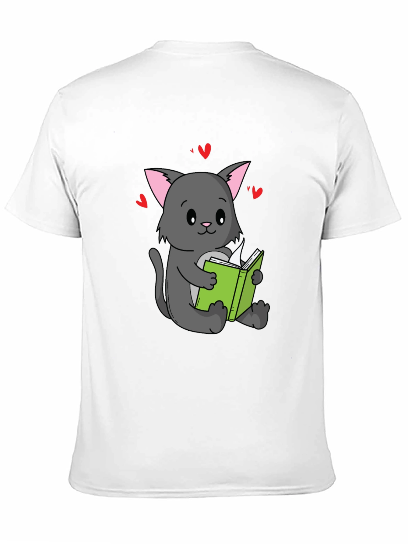 Black Cute Cat Reading Book T-Shirt - Unisex view 11
