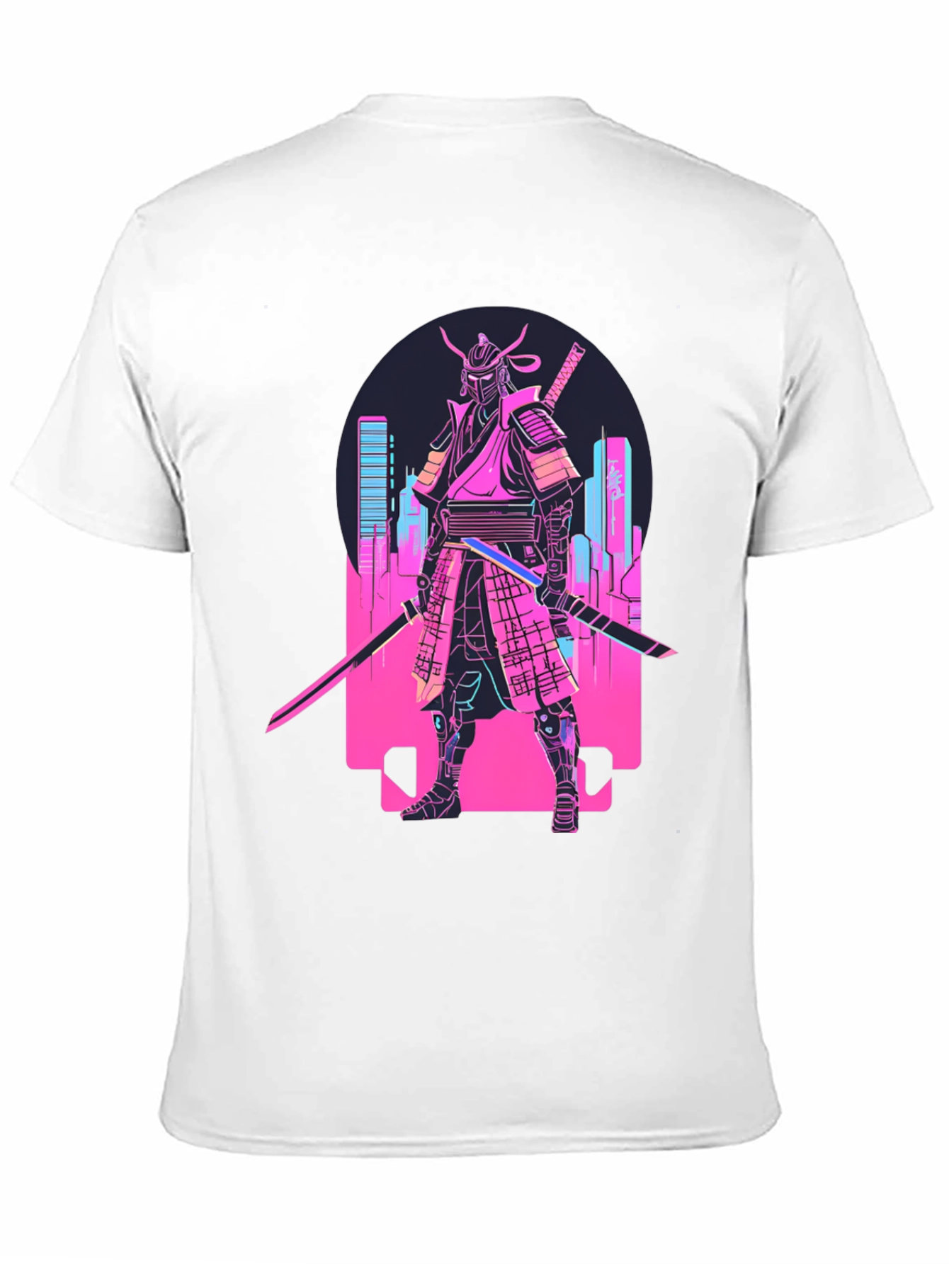 Black Cyberpunk Samurai T-Shirt - Neon City Warrior view 11