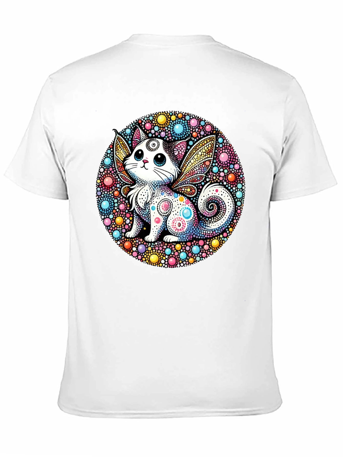 Whimsical Cat Fairy Black T-Shirt - 11