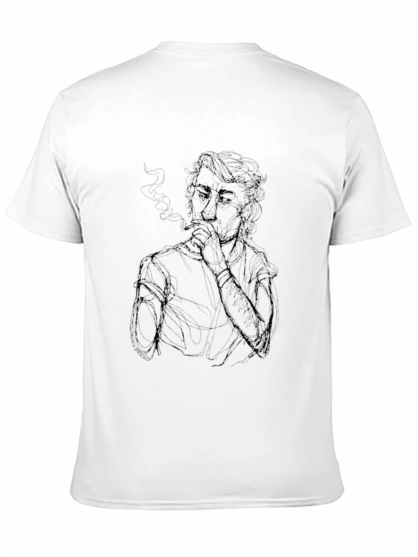 Black Smoking Sketch Graphic Tee - Black Cotton view 11