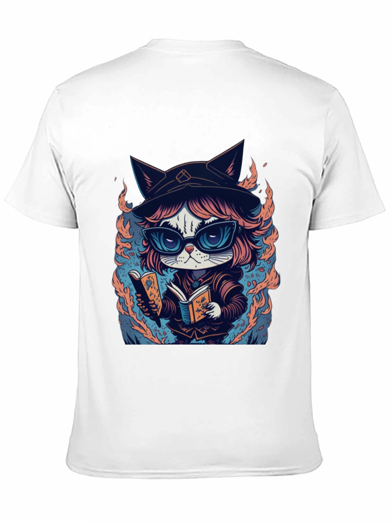 Black Wizard Cat T-Shirt - Bookish Feline Design view 11