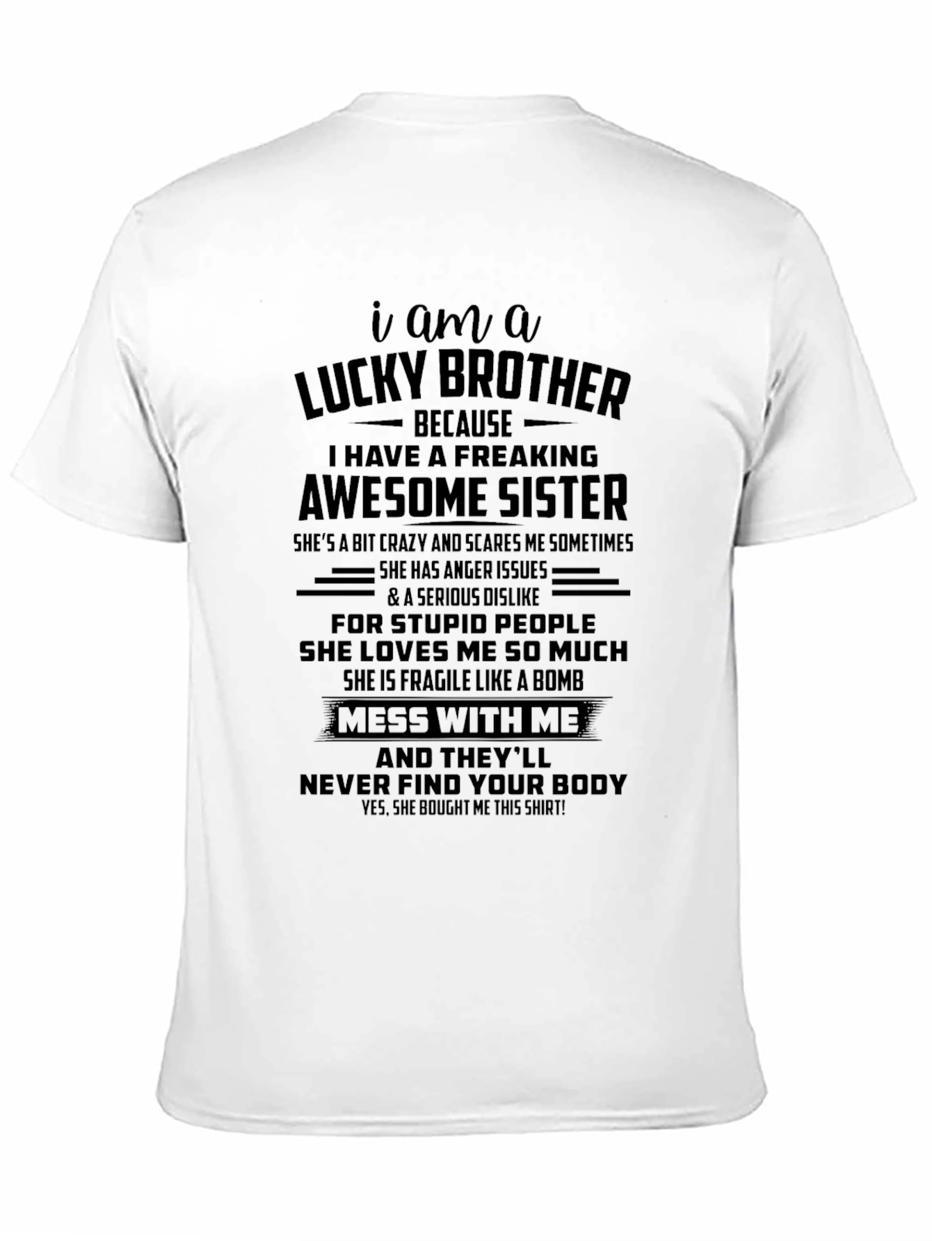 Black Lucky Brother Awesome Sister Graphic T-Shirt view 11