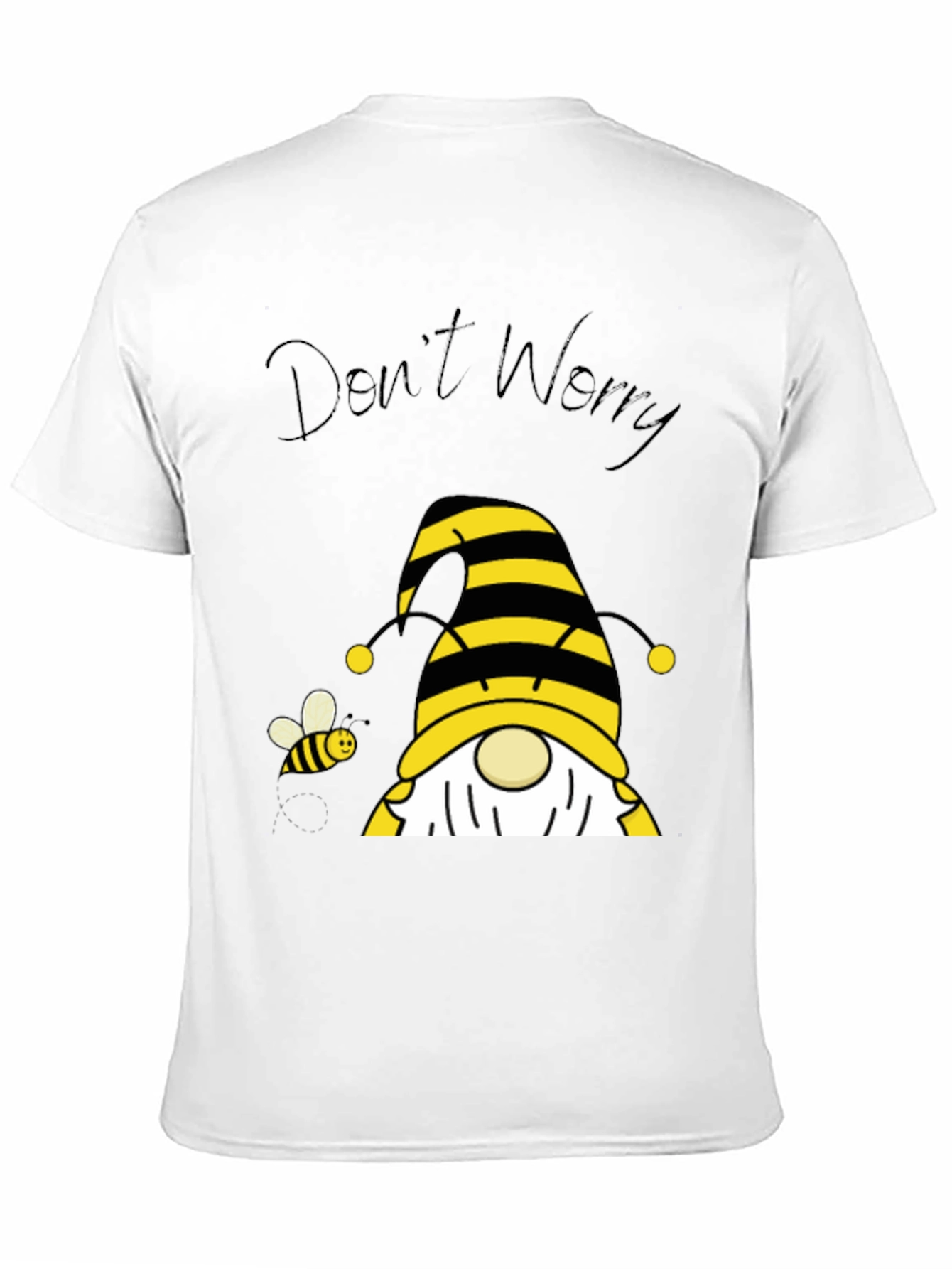Black Don't Worry Bee Happy Gnome T-Shirt view 11