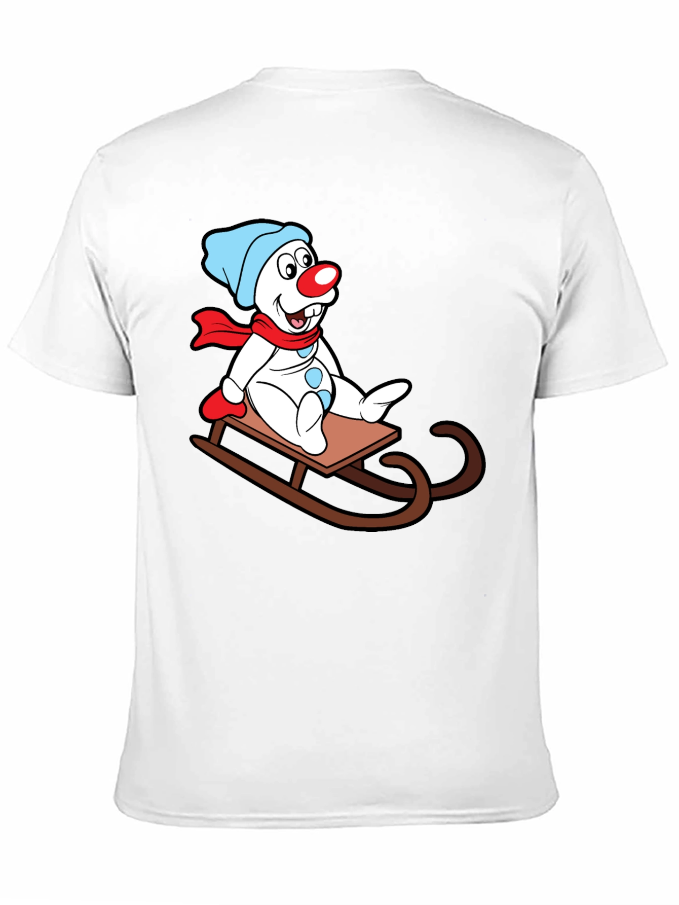 Black Frosty Sledding T-Shirt - Cartoon Snowman Design view 11