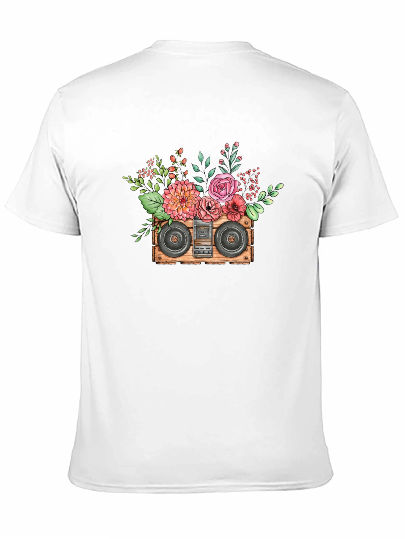 Black Floral Boombox Graphic Tee - Retro Music Style view 11