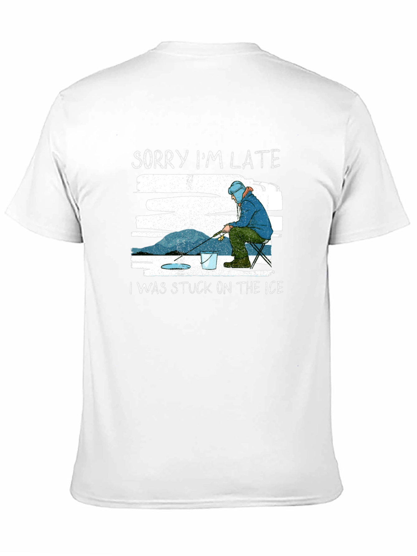 Black Sorry I'm Late Ice Fishing T-Shirt view 11