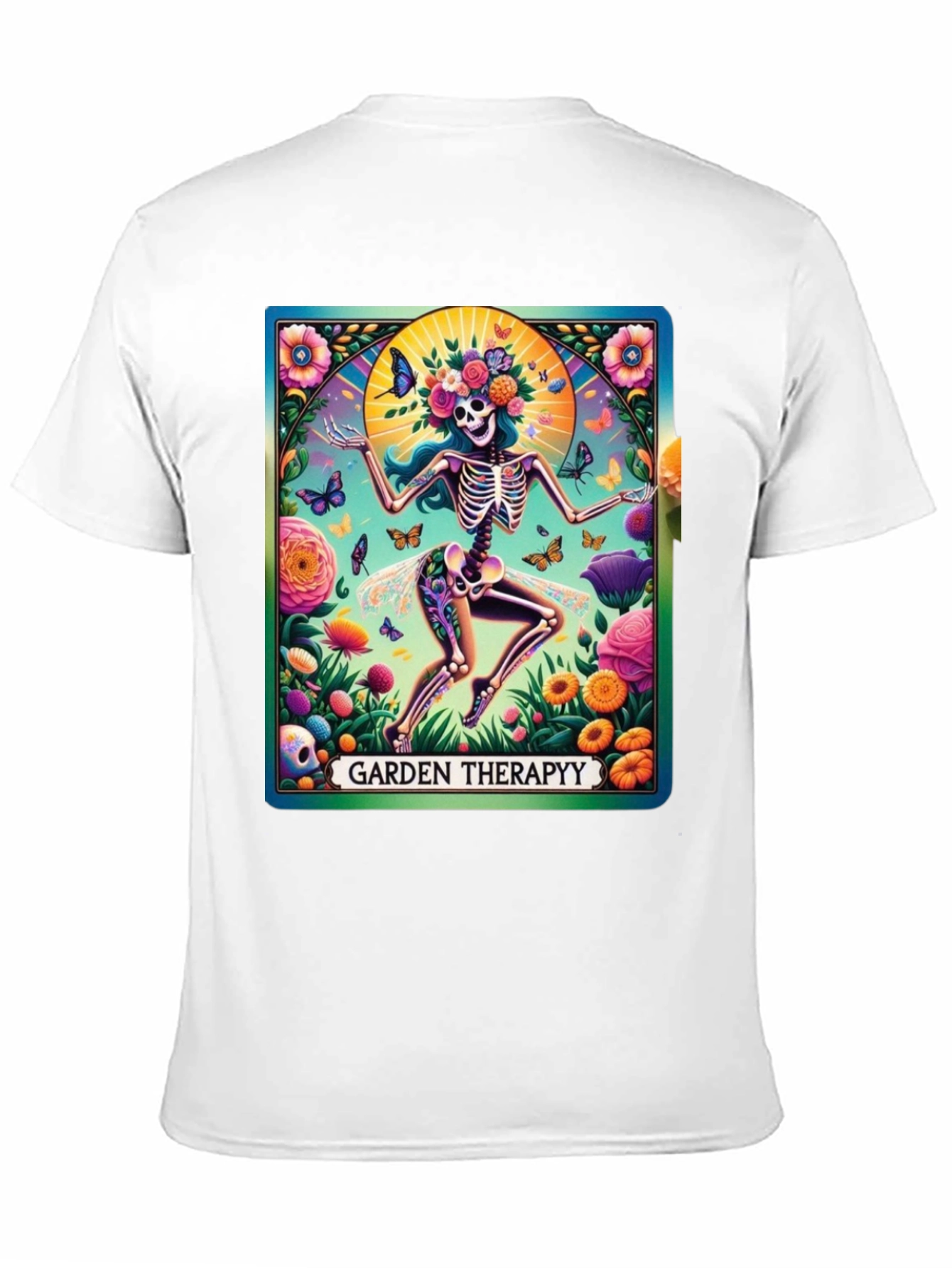 Black Garden Therapy T-Shirt: Skeleton Flower Power Tee view 11