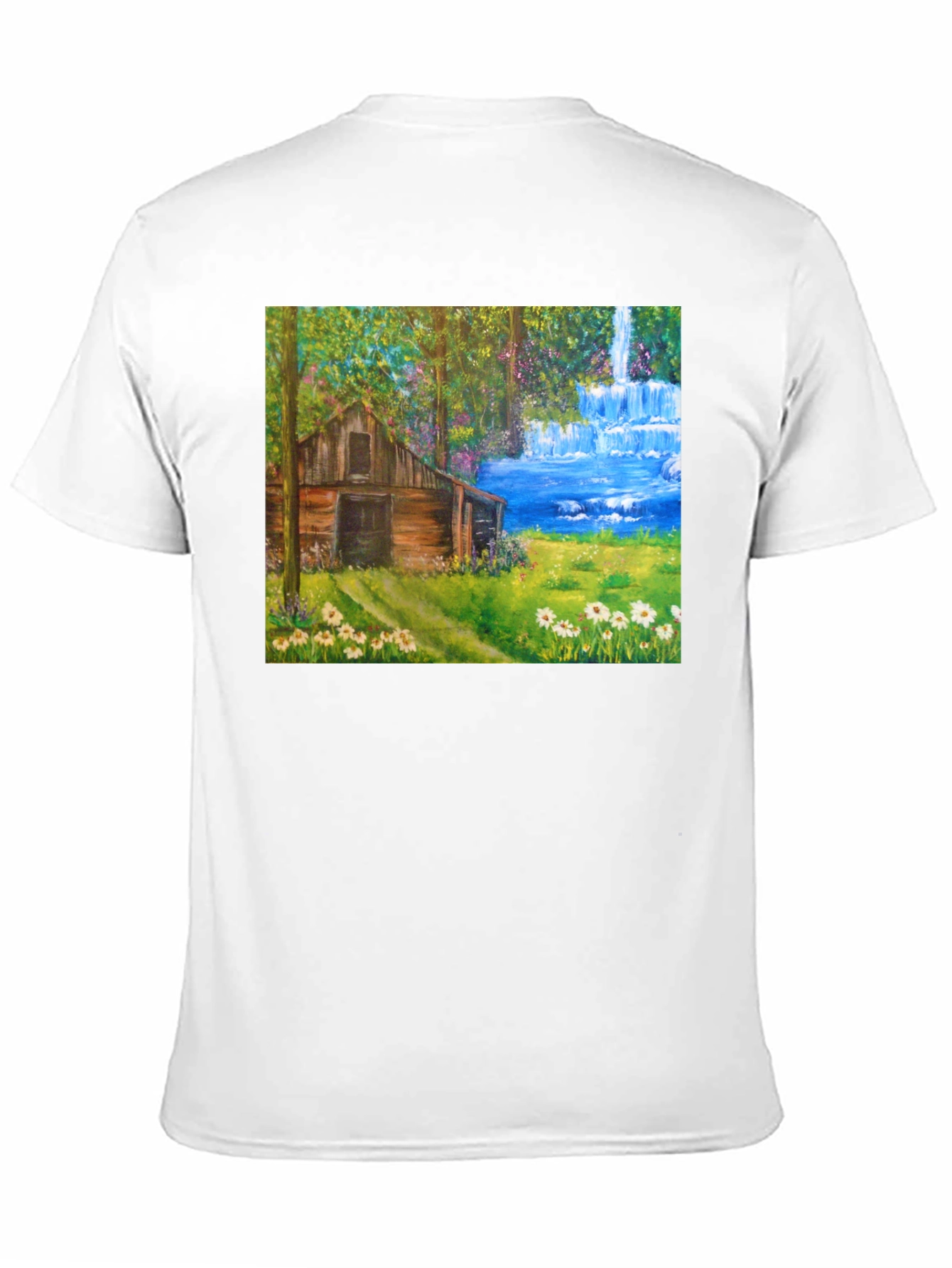 Black Cabin Waterfall Nature T-Shirt view 11