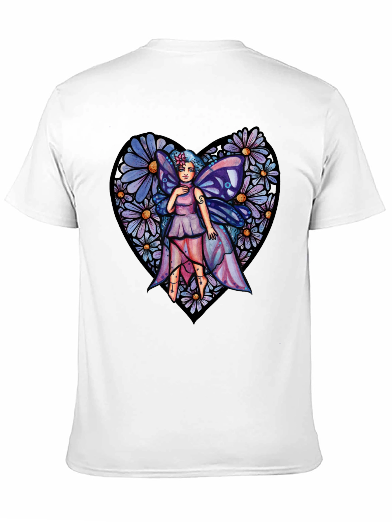 Black Fairy Heart T-Shirt, Floral Graphic Tee, Unique Design view 11
