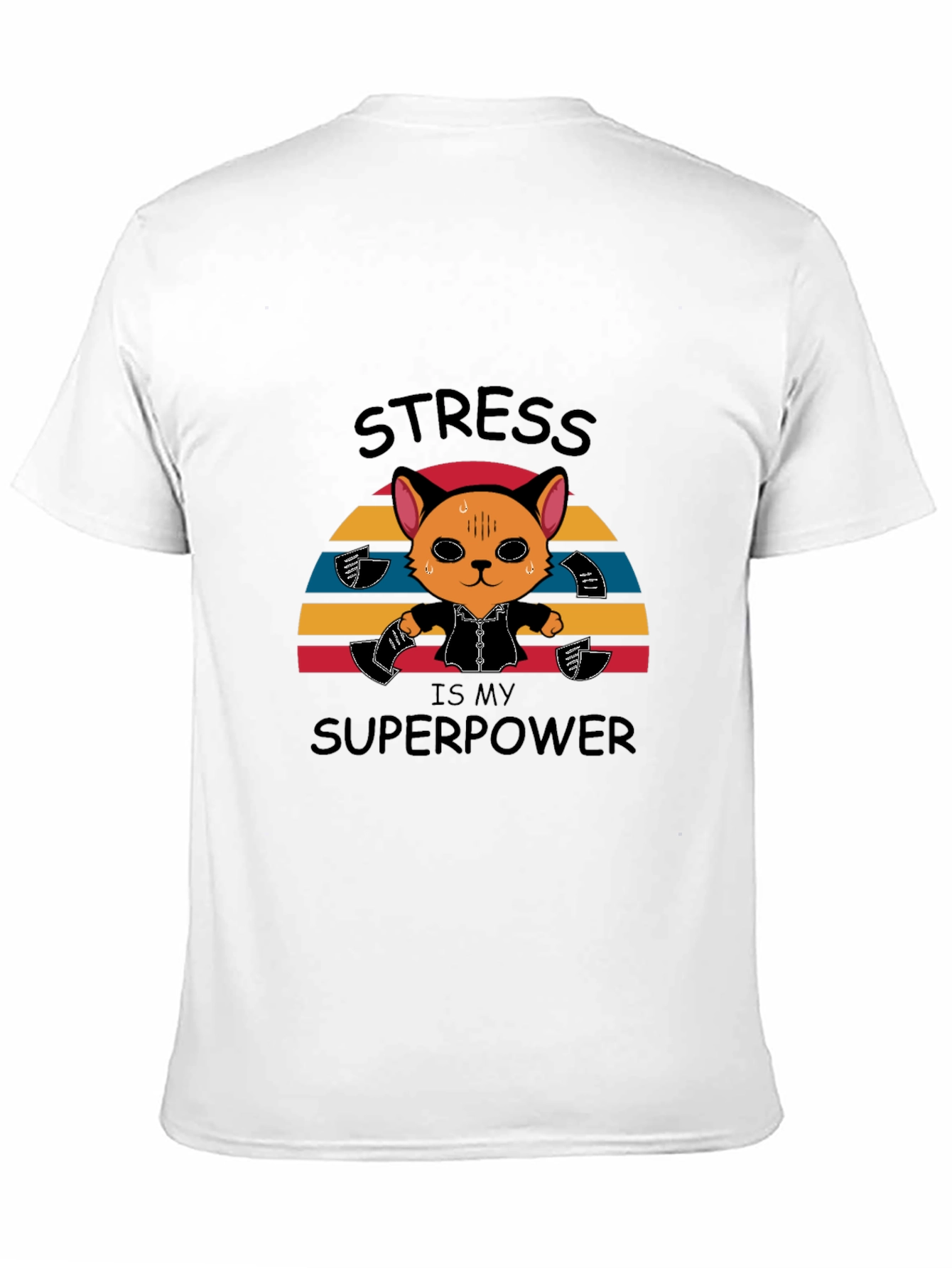 Black Stress is My Superpower Funny Cat T-Shirt view 11
