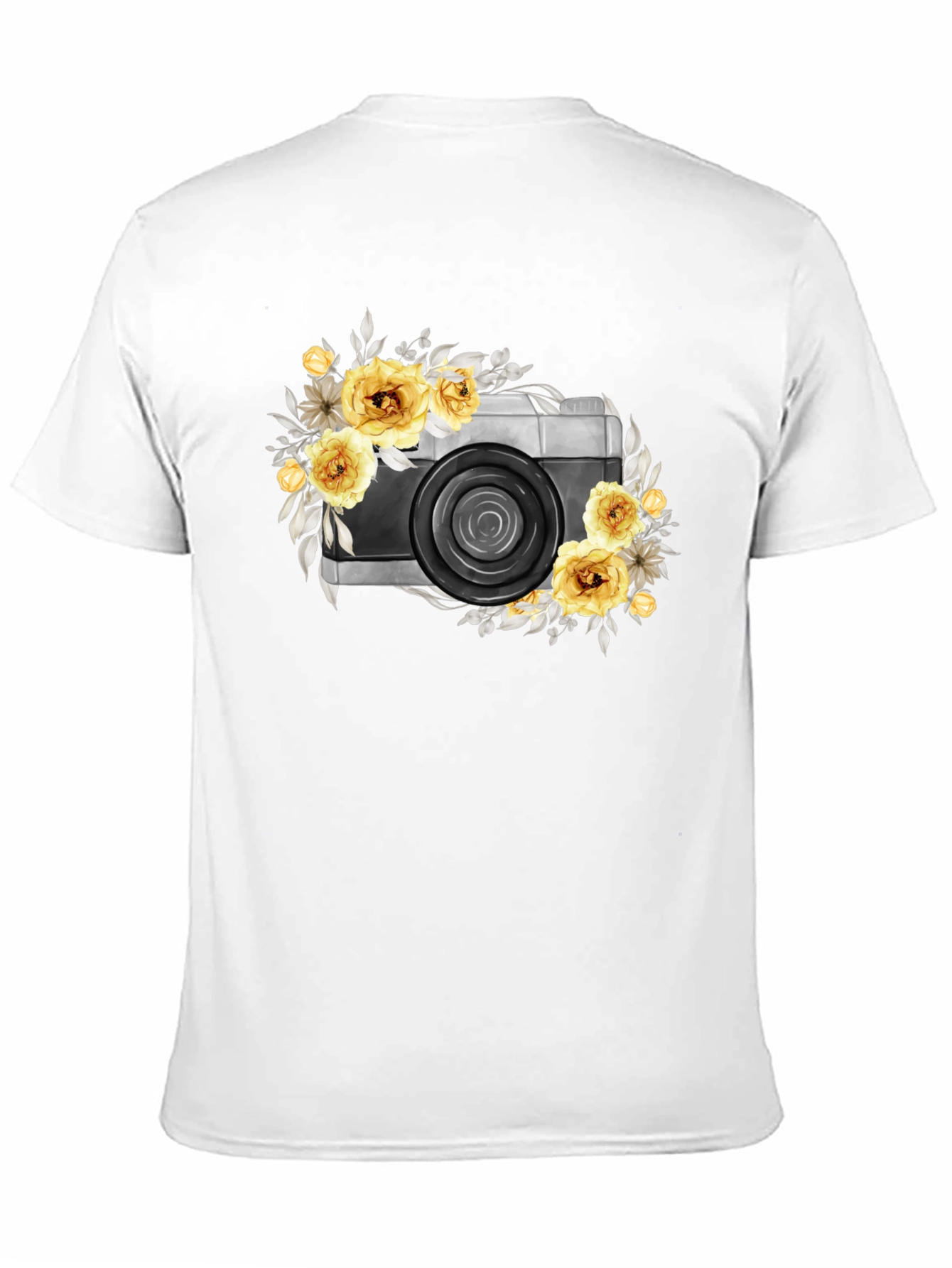 Black Floral Camera Graphic T-Shirt - Black Cotton Tee view 11