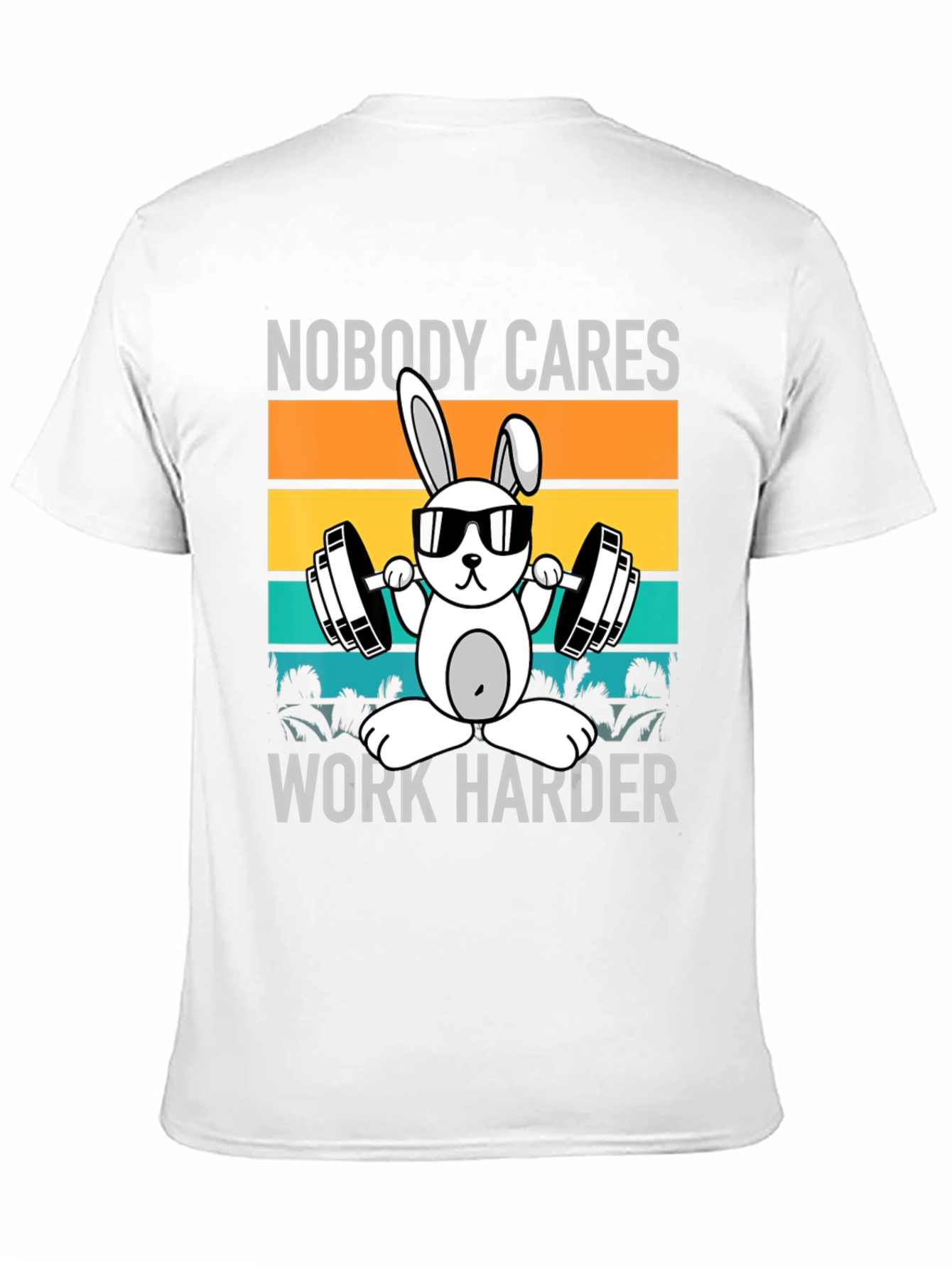 Black Funny Workout Bunny T-Shirt - Nobody Cares, Work Harder view 11