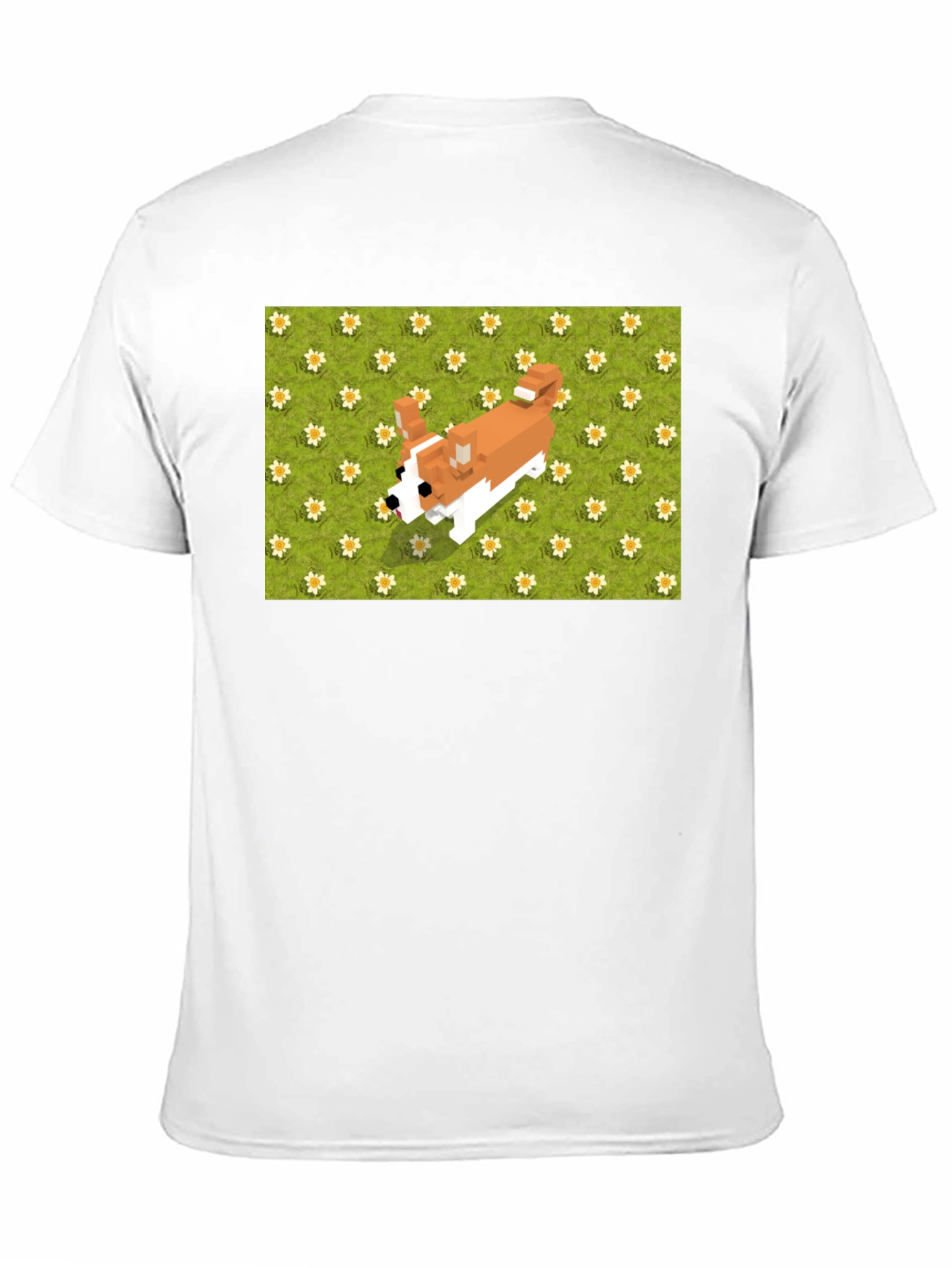 Black Pixel Dog T-Shirt - Corgi on Flowers view 11