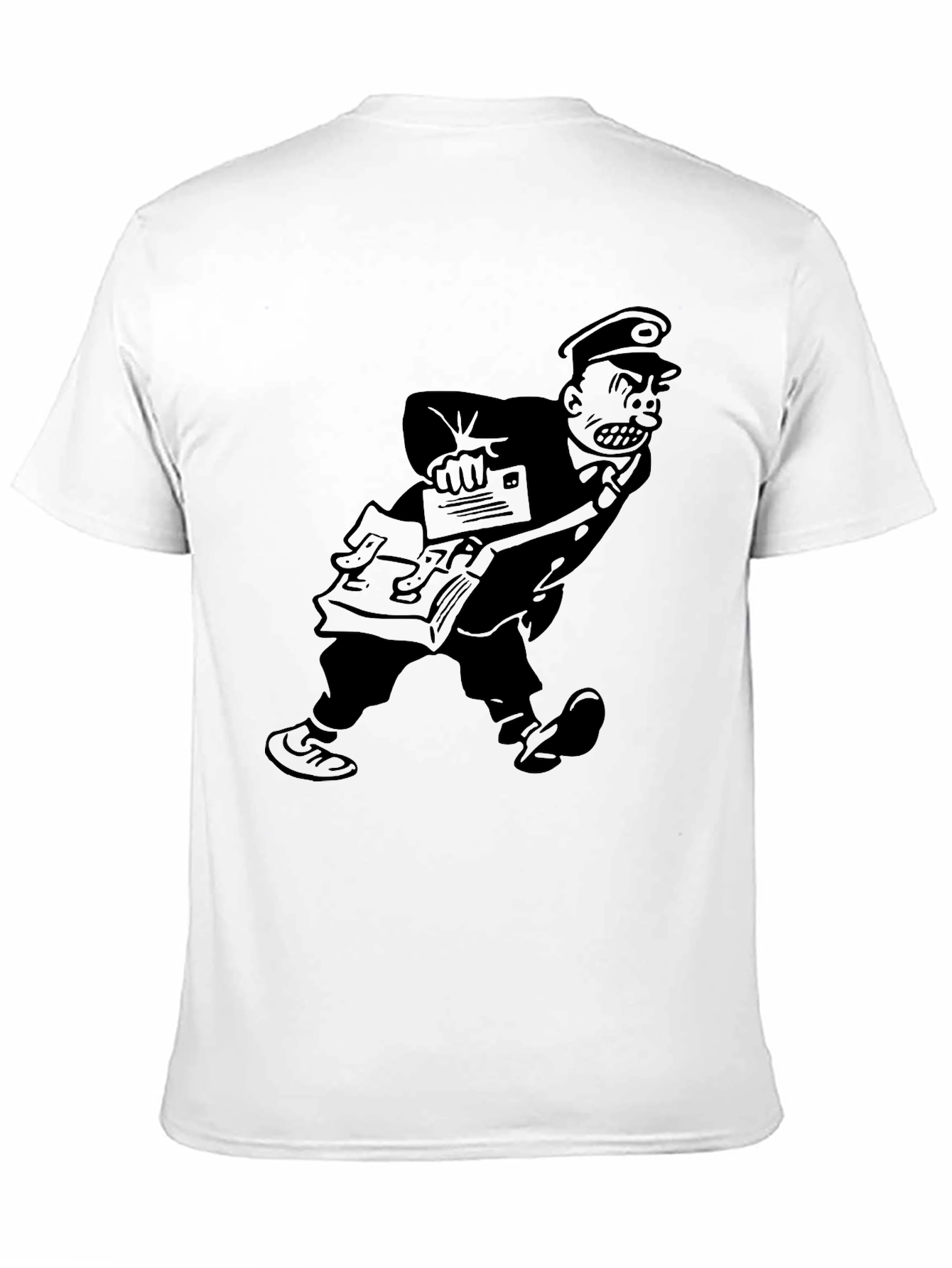 Angry Postman Cartoon Graphic T-Shirt - Black - 11