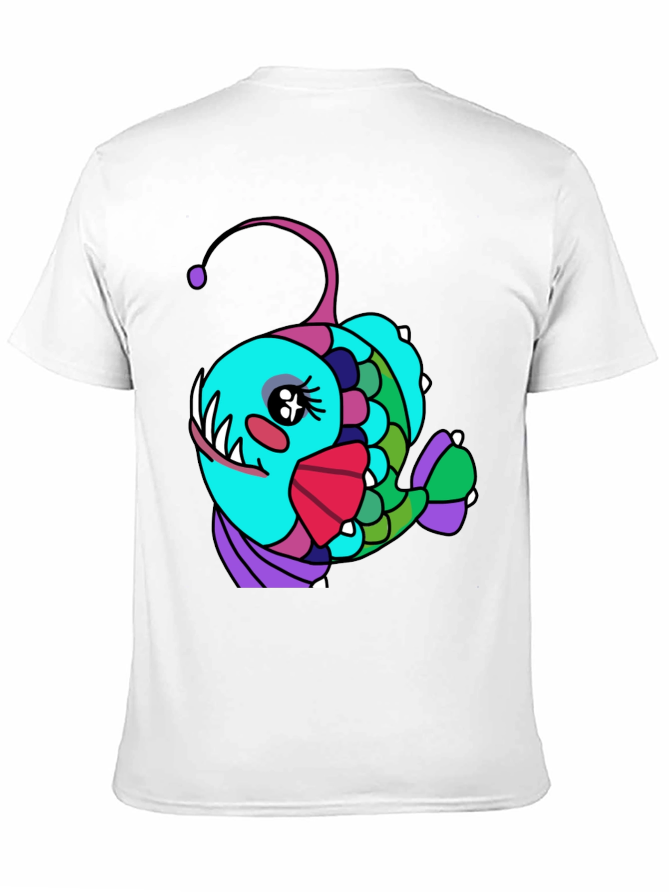 Black Anglerfish Cartoon T-Shirt - Unique Graphic Tee view 11