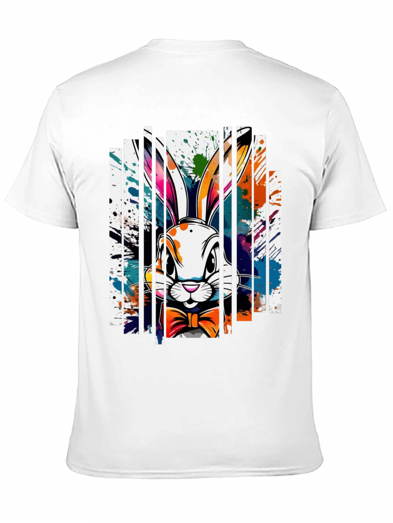 Black Stylish Rabbit Graphic Tee - Unique Colorful Design view 11