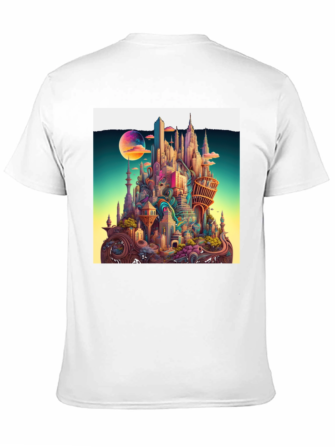 Black Whimsical Cityscape Graphic Tee - Unique Urban Fantasy Design view 11