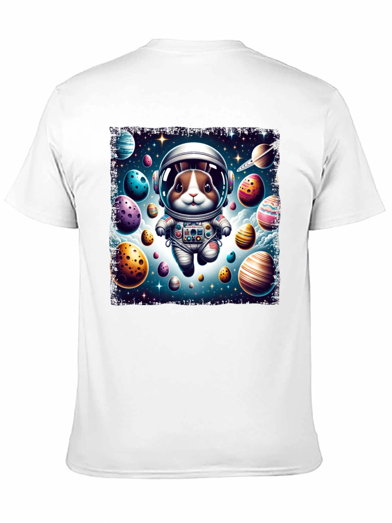 Black Space Bunny Easter Egg Universe Graphic Tee view 11