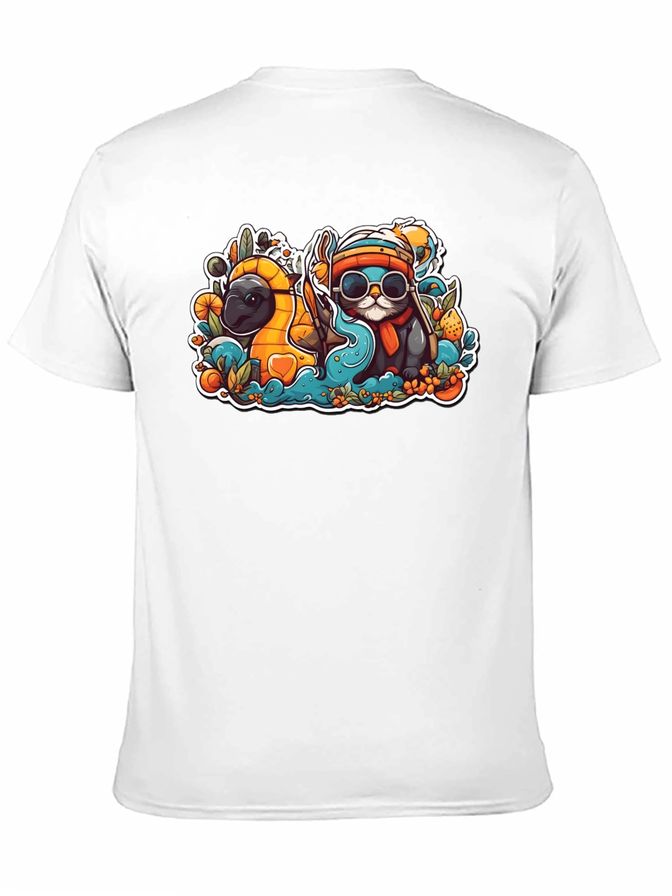 Black Cool Cartoon Otter and Platypus Black T-Shirt view 11