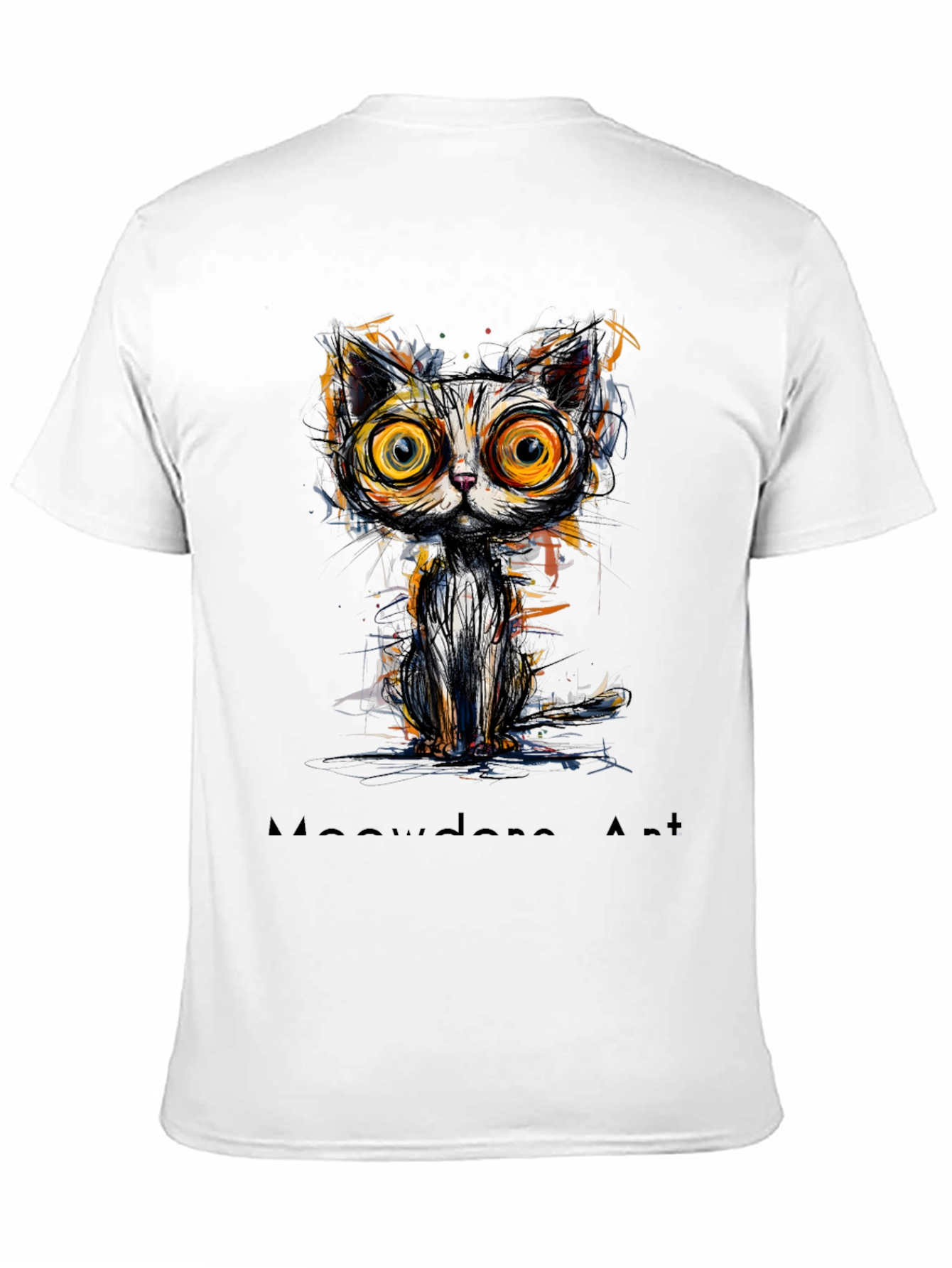 Black Abstract Cat Graphic Print Black T-Shirt view 11