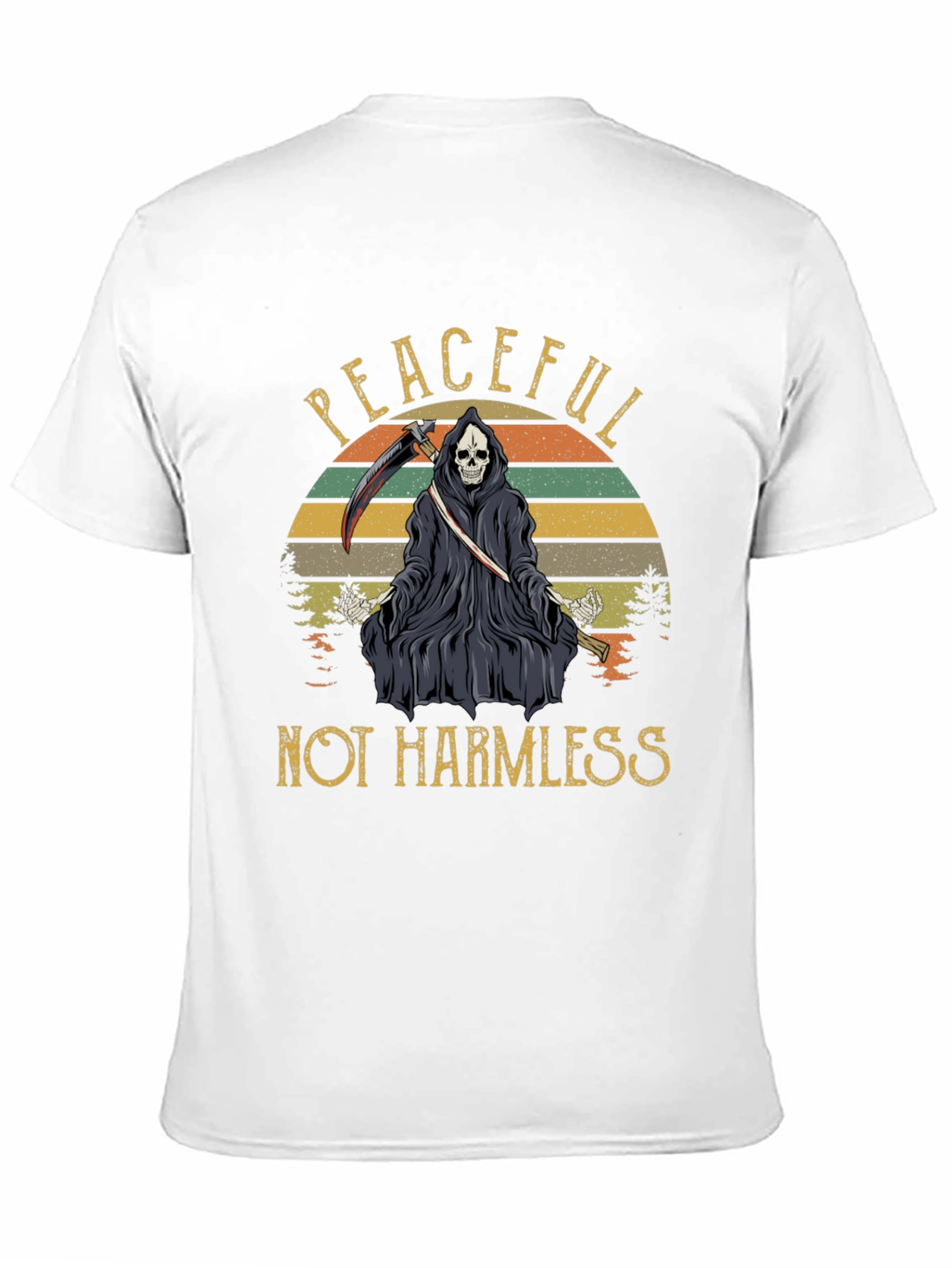 Black Peaceful Not Harmless Grim Reaper Graphic T-Shirt view 11