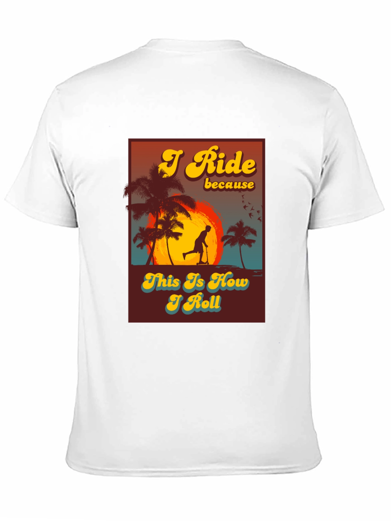Black I Ride Scooter Tee - Retro Sunset Design view 11