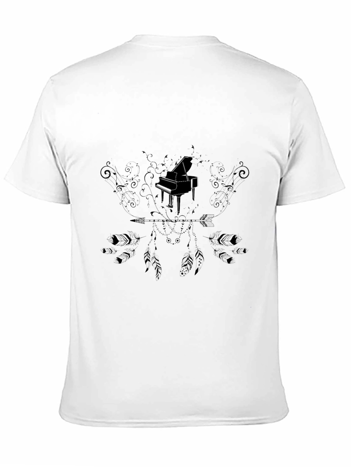 Black Men's Black Graphic Tee - Piano Arrow Design view 11