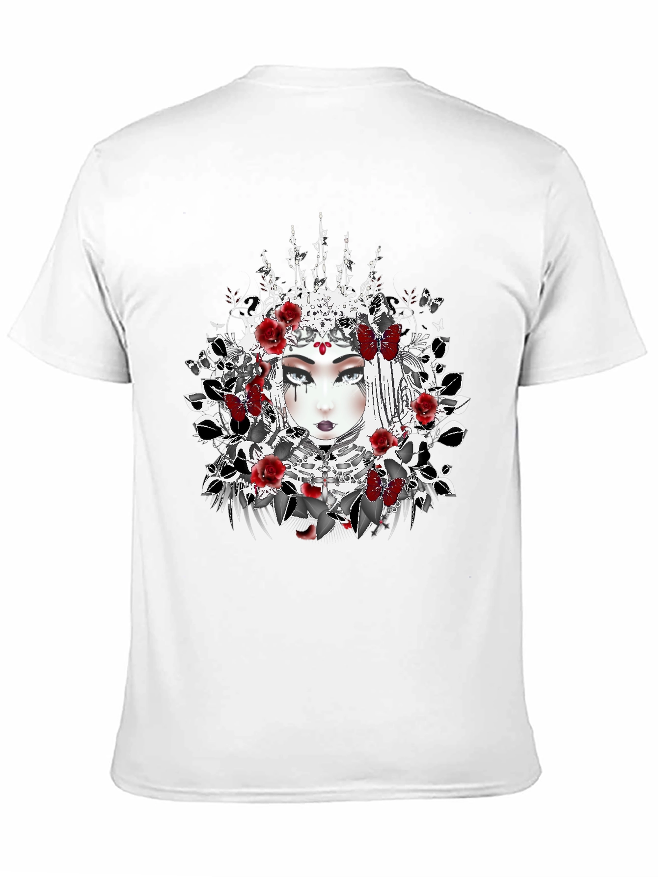 Black Gothic Queen T-Shirt - Floral Crown Design view 11