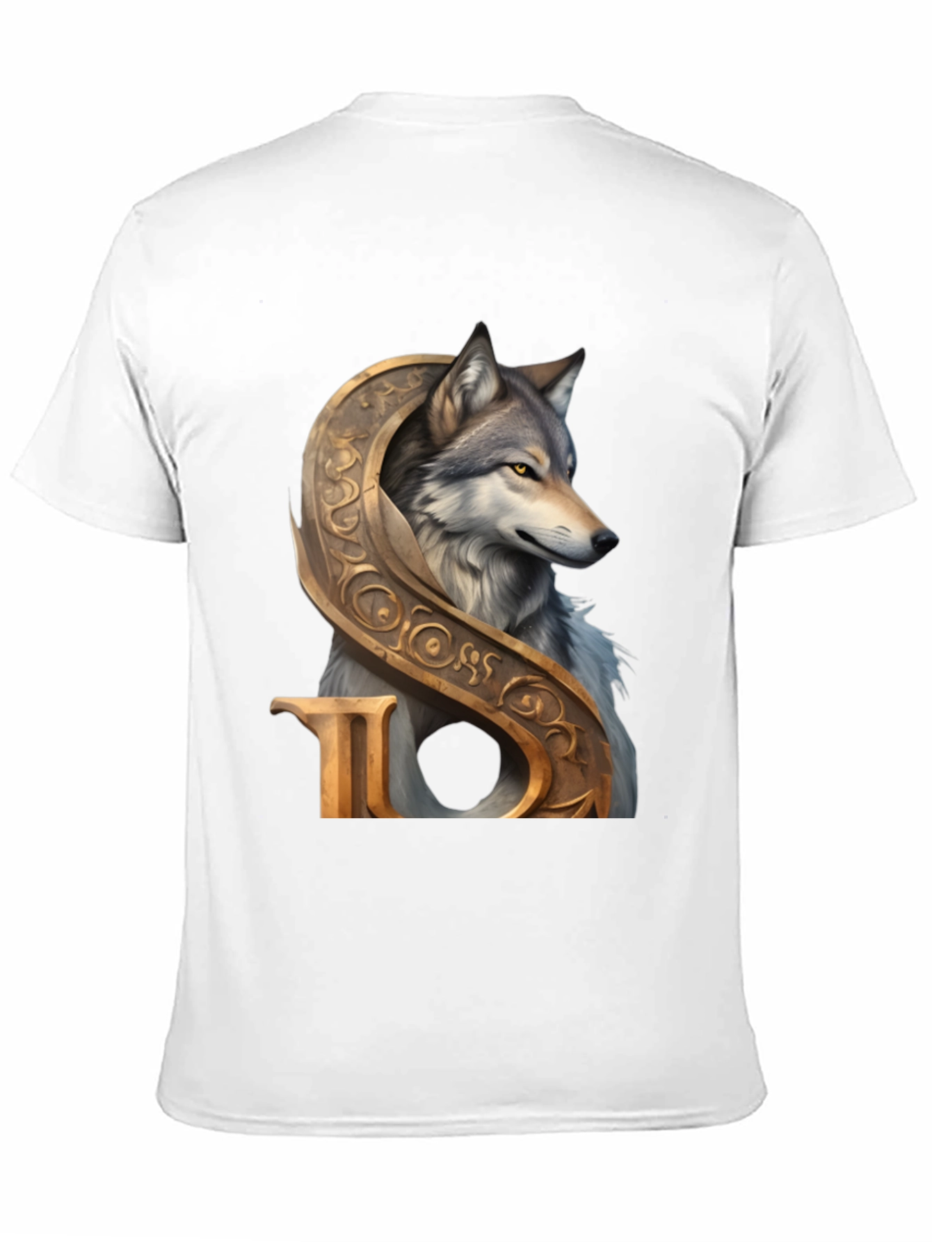 Black Wolf and Ornamental Letter T-Shirt view 11