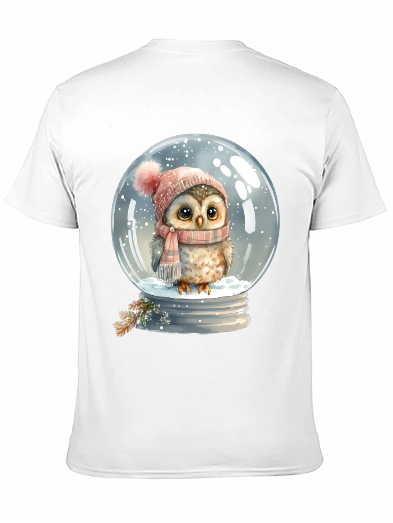 Winter Owl in Snow Globe Black T-Shirt - 11
