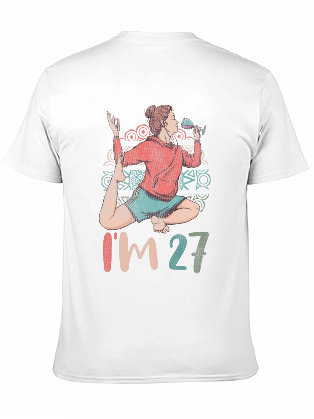 Black Yoga & Wine Birthday T-Shirt - I'm 27 Graphic Tee view 11