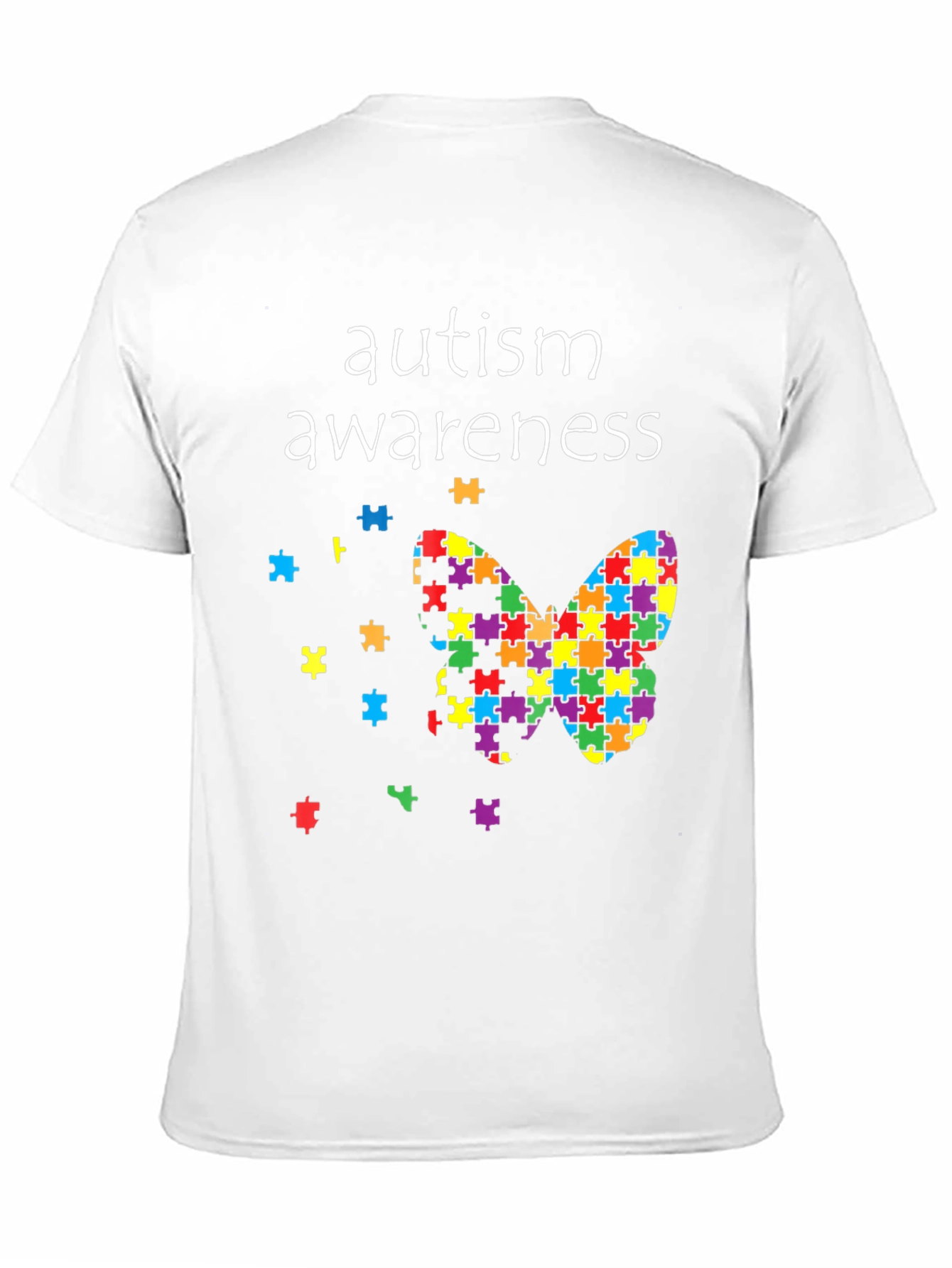Black Autism Awareness Butterfly Puzzle Piece T-Shirt view 11